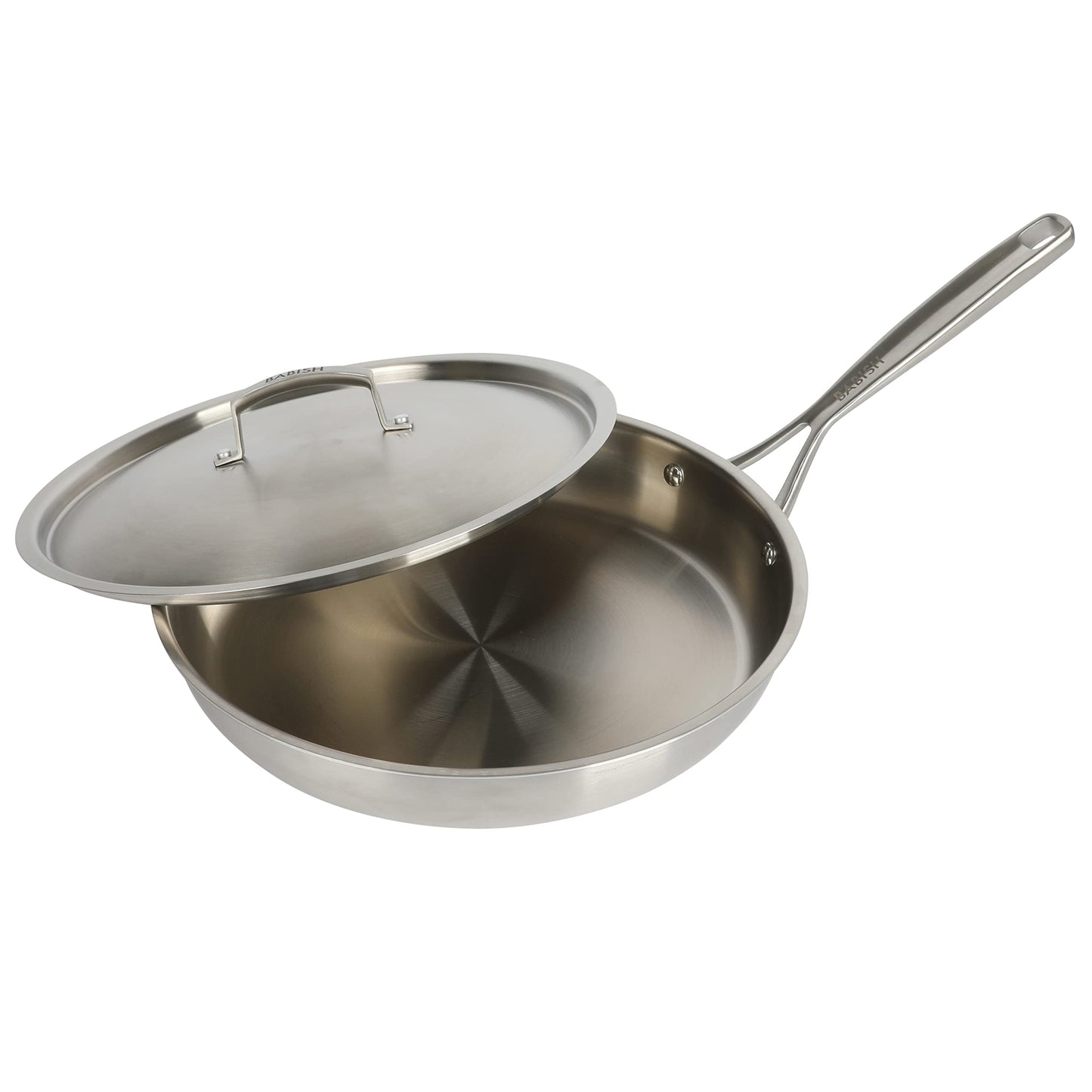 Babish 12-Inch Tri-Ply Stainless Steel Frying Pan with Lid – Professional Grade Skillet for Searing, Sautéing & Even Heat Cooking
