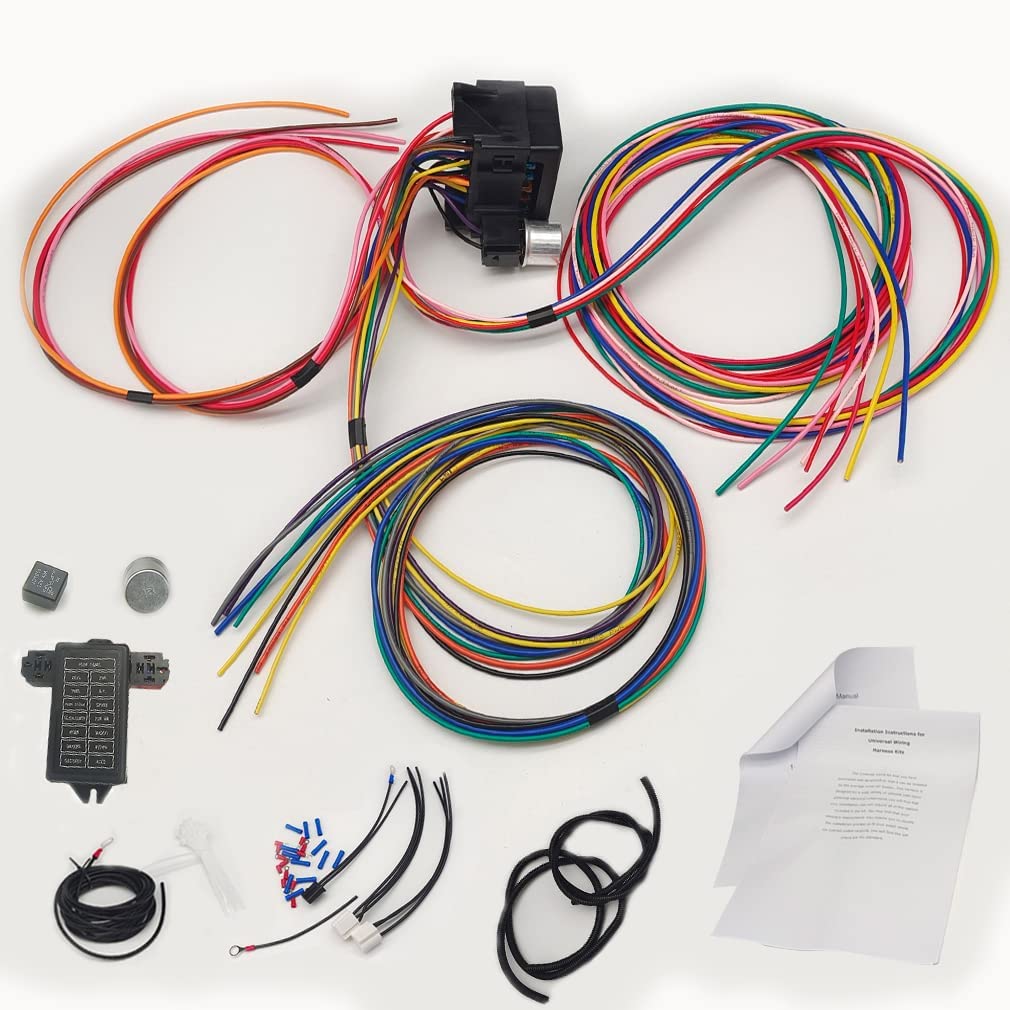 WZruibo Wiring Harness 14 Circuit Universal,Circuit Wiring Harness Kit 14 Fuse for Street Muscle Car, Hot Rod Wire Harness 12-14 Circuit Street Rod