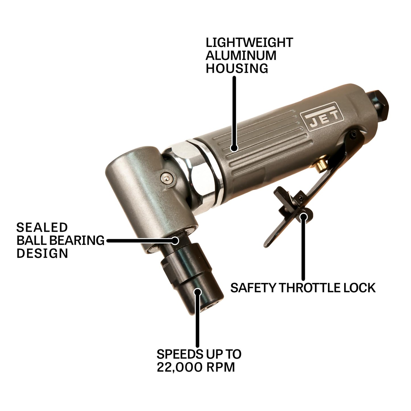 JET 1/4-Inch Pneumatic Right-Angle Die Grinder, 22000 RPM (JAT-403), Gray