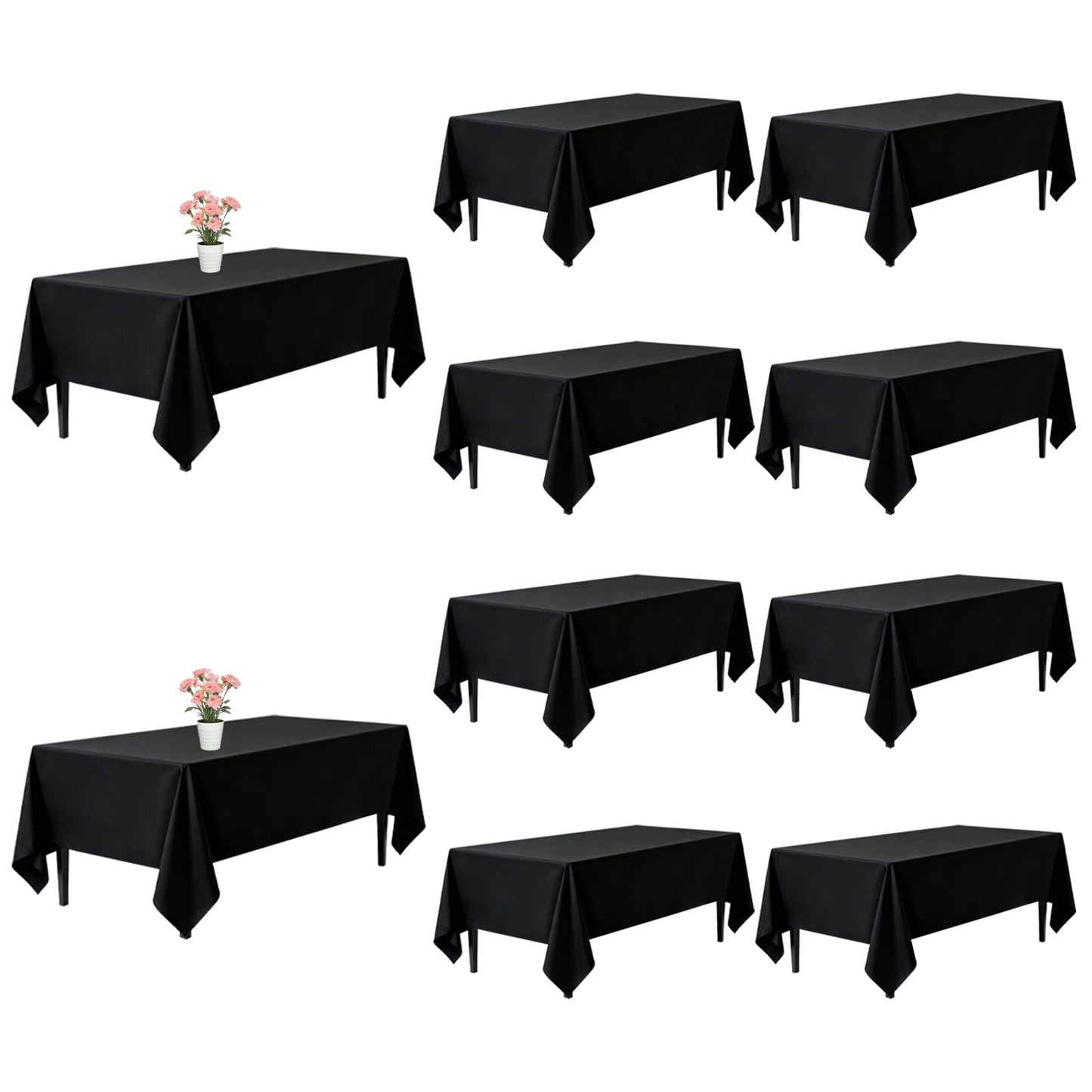 10 Pack Black Tablecloths 60x126 Inch Black Table Cloth for 8 Foot Rectangle Tables, Wrinkle Resistant Rectangular Tablecloth Washable Polyester Fabric Table Covers for Party Banquet Wedding Buffet