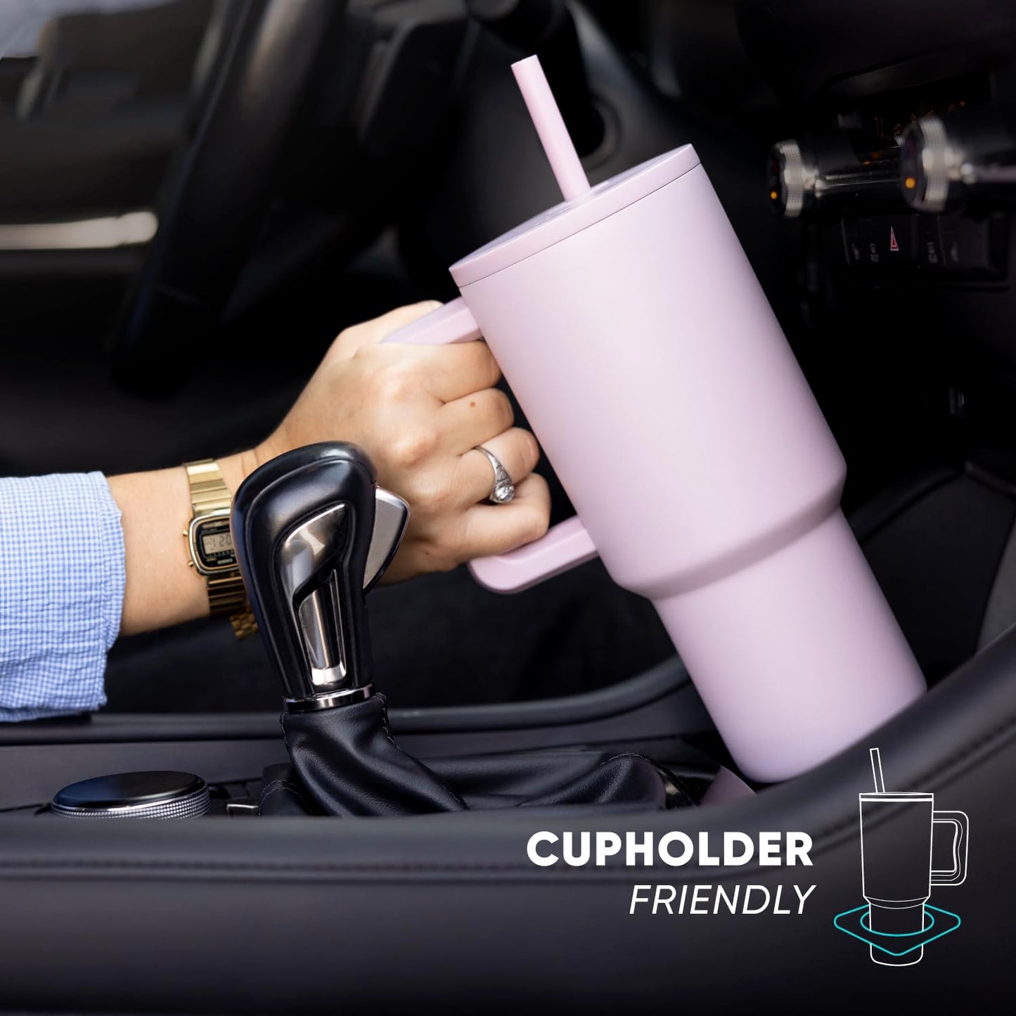 Simple Modern 40 oz Trek Tumbler with Handle and Straw Lid | Cup Holder Friendly Insulated Stainless Steel Travel Mug | Cream