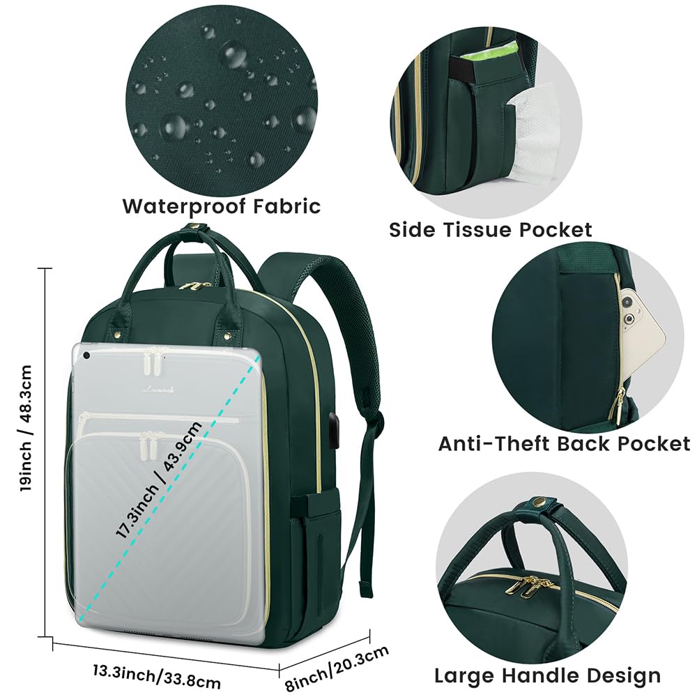 LOVEVOOK Laptop Backpack for Women, Water Resistant Travel Work Backpacks Purse Stylish Business Teacher Nurse Computer Bag with USB Charging Port,Dark Green