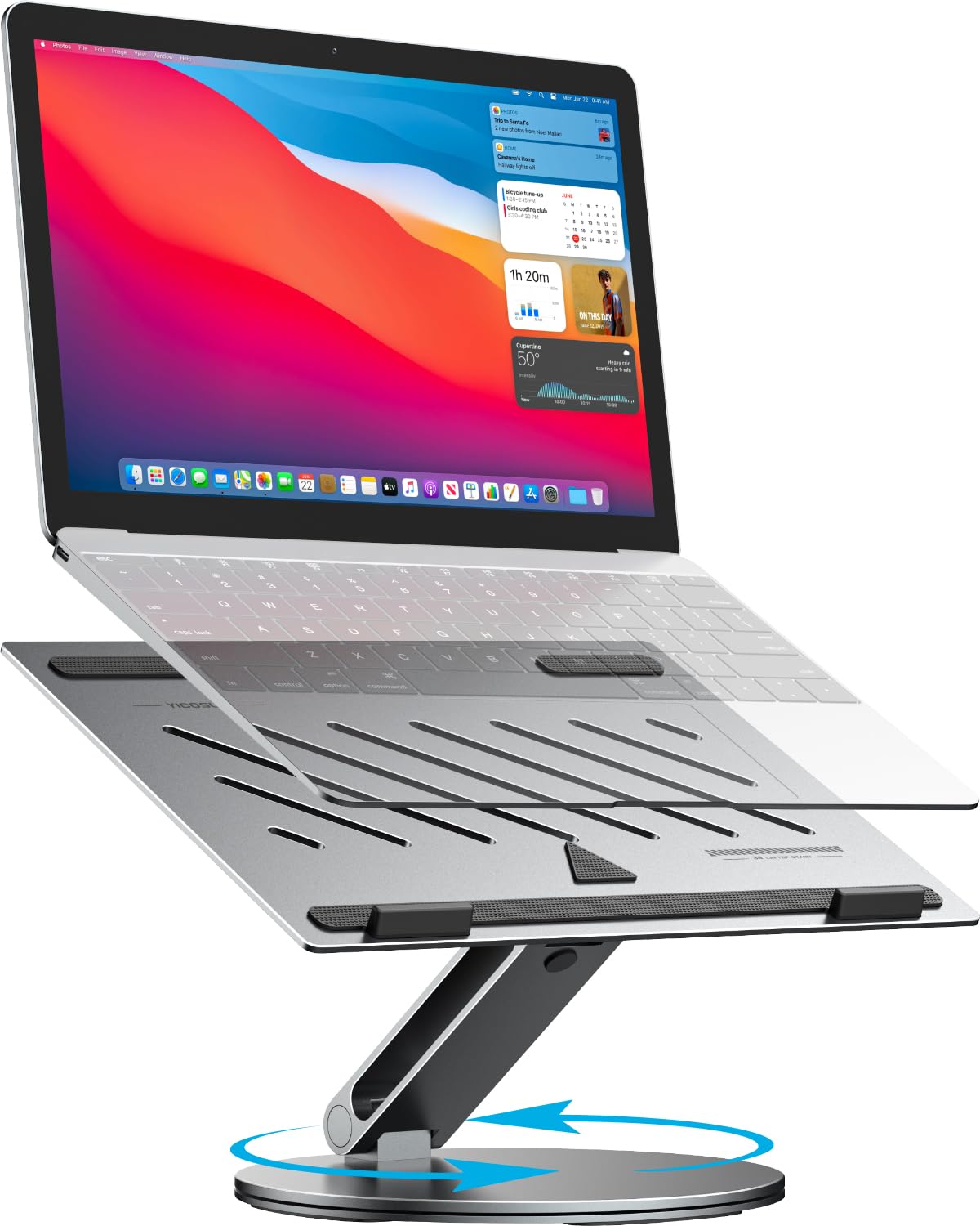 YICOSUN Laptop Stand for Desk, 360° Rotating Height Adjustable Computer Stand, Ergonomic Aluminum Laptop Riser with Ventilated Cooling, Foldable for 10-16 inch MacBook Pro Air Neo Dell HP - Gray