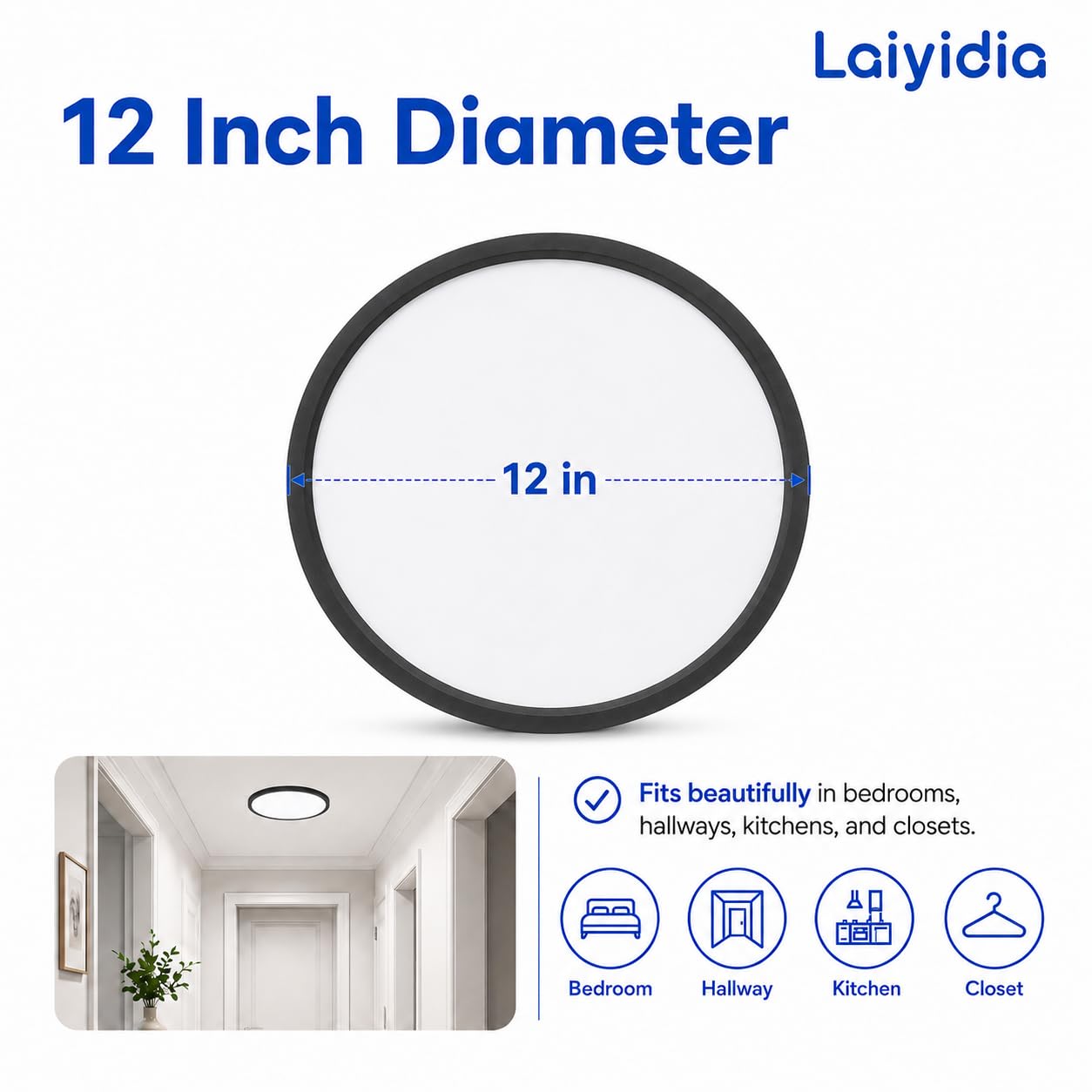 Laiyidia 6-Pack 12in Ultra Thin Flush Mount Ceiling Light, Dimmable 5CCT 2700K-6500K, 24W 2640LM, Hardwired Integrated LED Lighting Fixture for Bedroom Kitchen Hallway Laundry, Edge-lit, Black