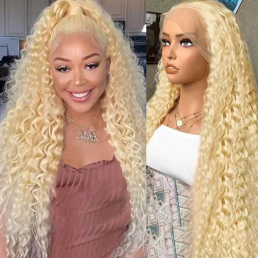 613 Lace Front Wig Human Hair 180% Density Blonde Wig Human Hair Wet and Wavy Wigs for Black Women Glueless HD Lace Frontal Wig (28 Inch)