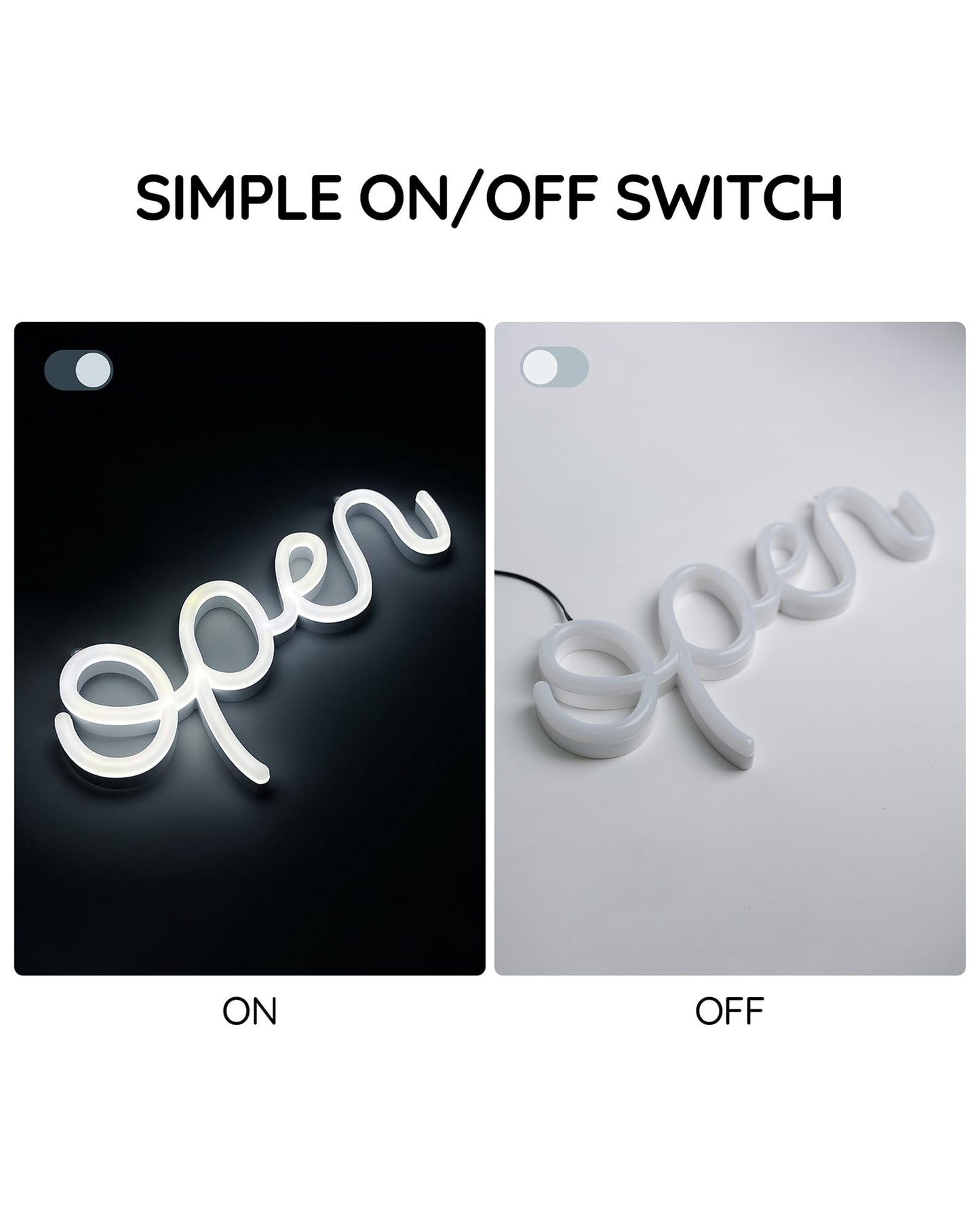 HiNeon LED Neon Open Sign for Business 15x7in w/ON/OFF Switch, Bright Lighted Open Sign for Window, Light Up Open Signs for Shop Cafe Salon Boutique Bar (White)