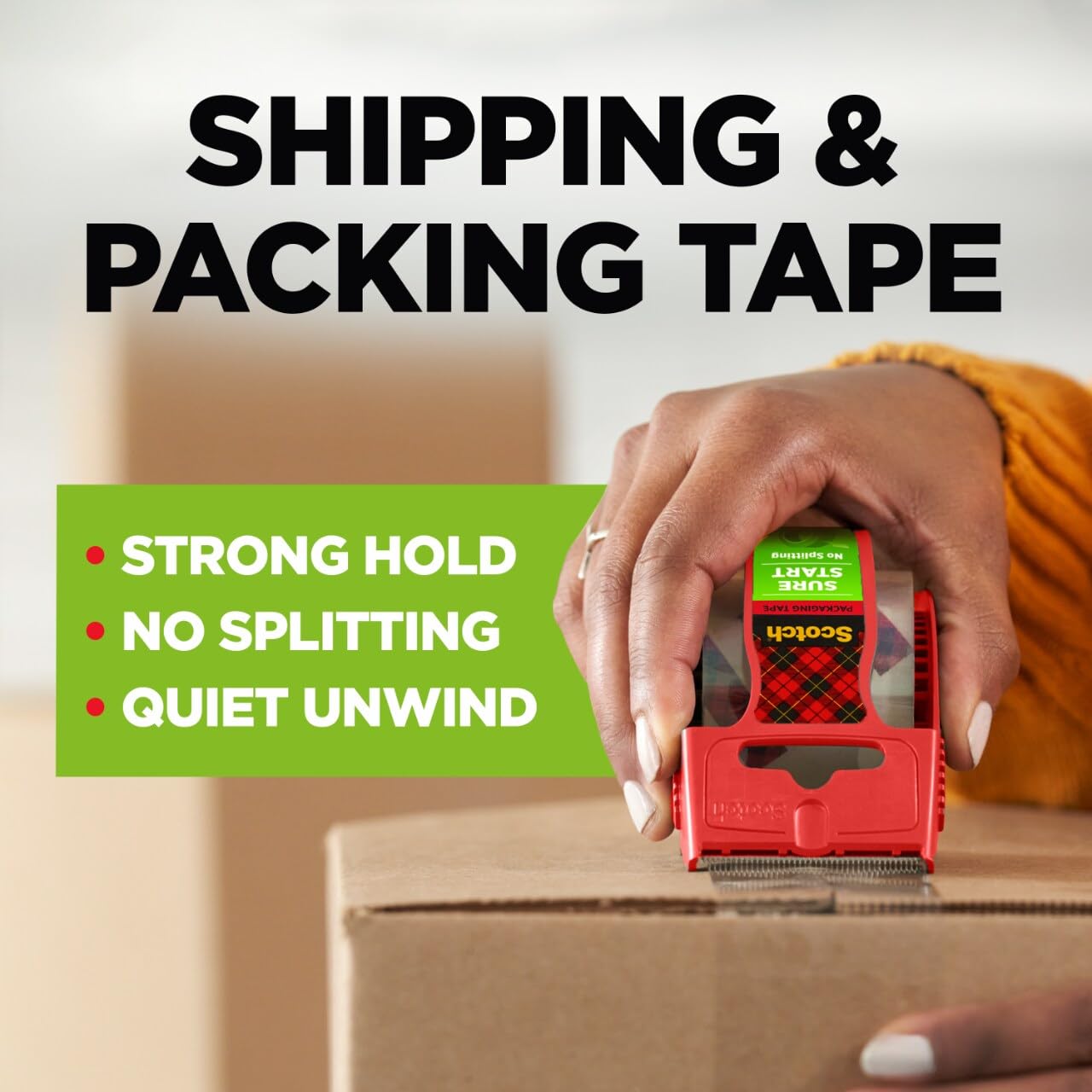Scotch Sure Start Shipping Packaging Tape, 1.88" x 25 yd, Designed for Packing, Shipping and Mailing, No Splitting or Tearing, 1.5" Core, Clear (12 Rolls)