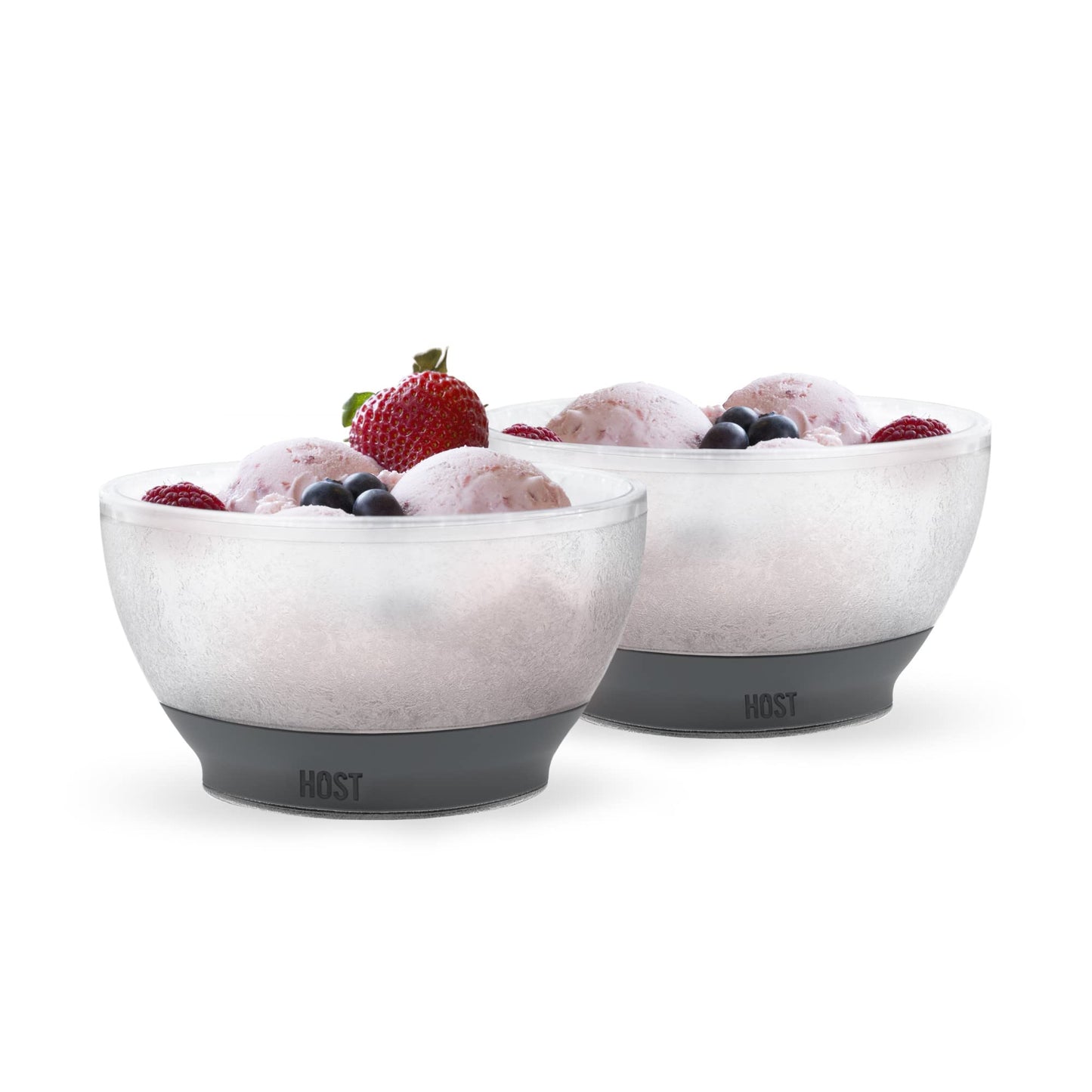 Host Freeze Ice Cream Bowls with Comfort Silicone Grip, Double Walled Insulated Bowl for Cereal, Fruit, Acai, Desserts, Outdoor Party, Kitchen Accessories, 18 oz Set of 2, Grey
