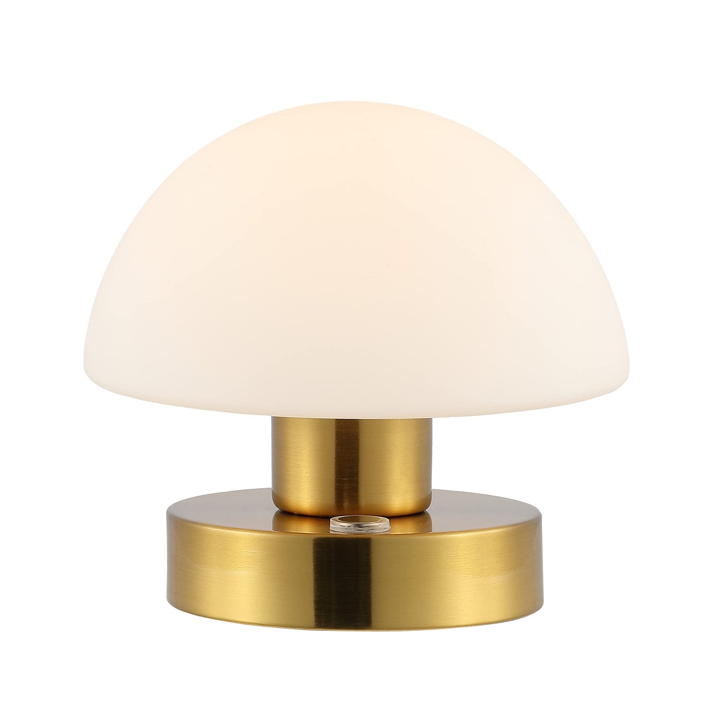 JONATHAN Y 5.75" Brass Gold/White Rechargeable Portable LED Table Lamp, Cordless Mushroom Accent Light for Bar, Nightstand, with Frosted White Glass Shade (JYL7113C)
