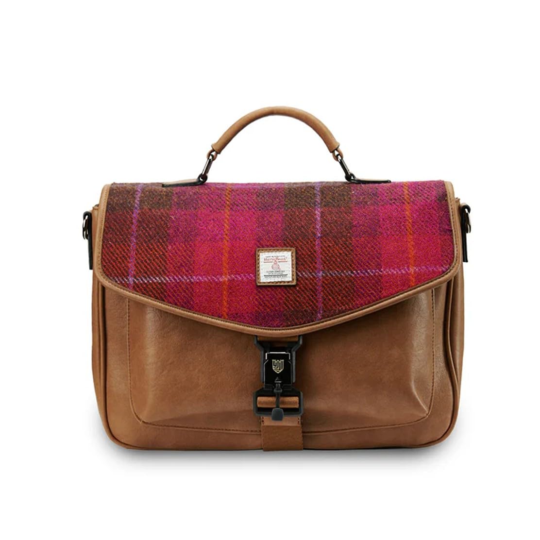 Islander The Laptop Bag - Made of Microfibre Leather & Harris Tweed (Fuchsia Tartan)