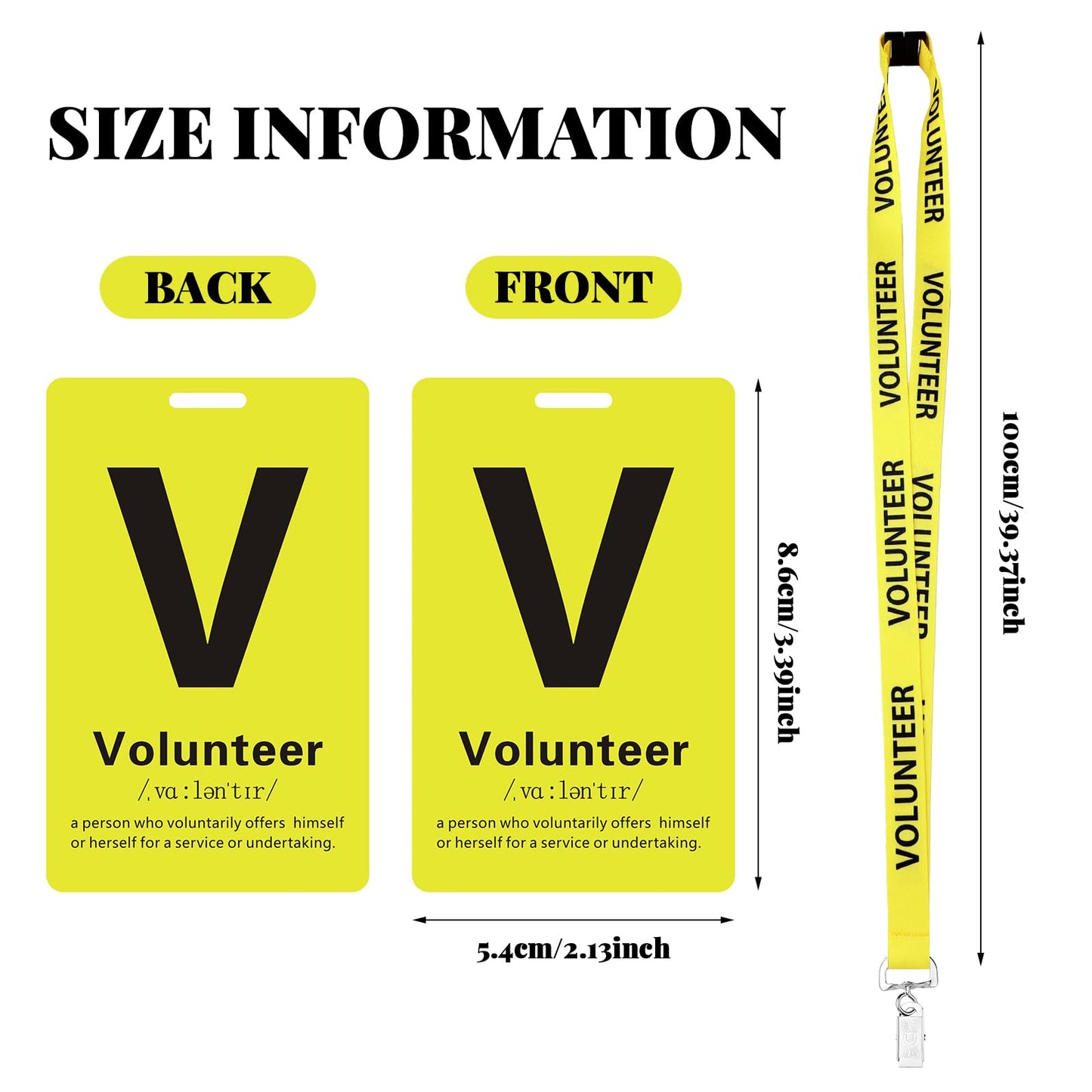 Fulmoon 50 Sets Volunteer Lanyards Bulk Breakaway Volunteer Lanyards and Badges with Clips for Event Fundraising Donation Activities