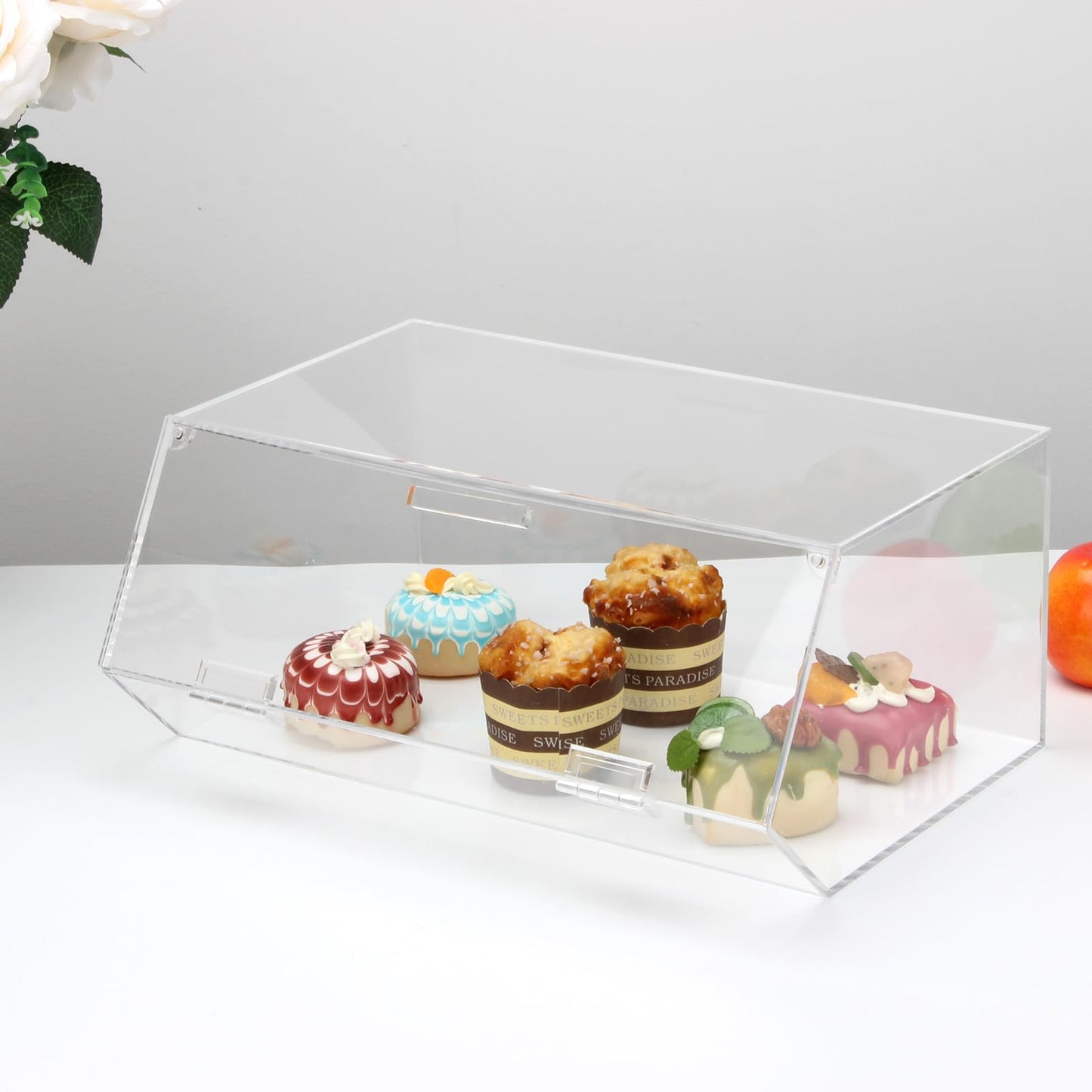 KVMORZE Acrylic Stackable Bakery Box with Non-Slip Mat, Pastry Display Case, Kitchen Pastry Container Display, Portable Storage Holder Stand for Baked Goods, Fruits, Vegetables, 15.3" x 10.4" x6.7"