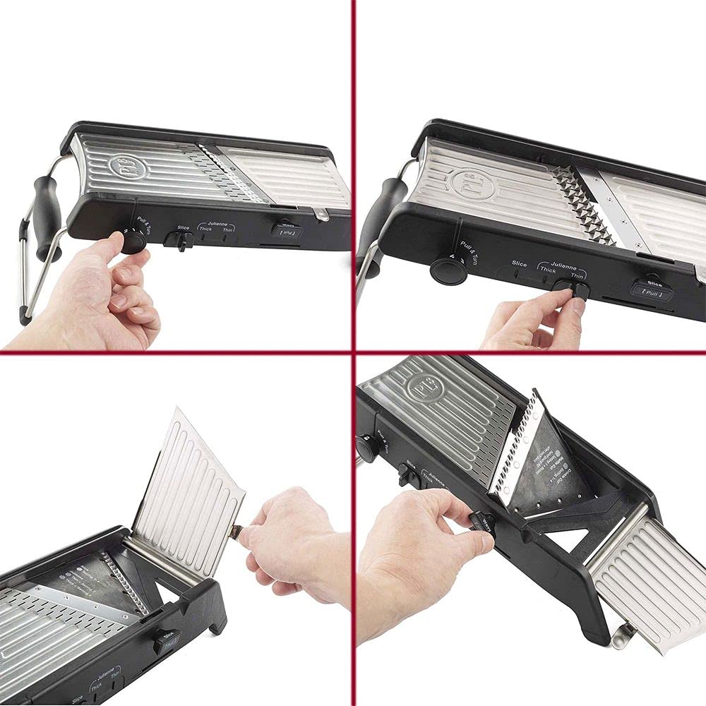 PL8 Professional Mandoline 2.0 - Adjustable Mandoline Slicer with 4 Cutting Thicknesses, Spring-Loaded Hand Guard, Stainless Steel Slicing Ramp, Foldable Non-Skid Feet for Safe, Convenient Food Prep