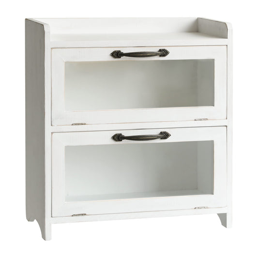 COLLECTIVE HOME - 2 Tiered Storage Cabinet, Countertop Cabinet, Wood Organizer for Kitchen Living Room Bedroom Office, 15.75 x 14.5 x 6.5 (no Pattern, Double Door, White)
