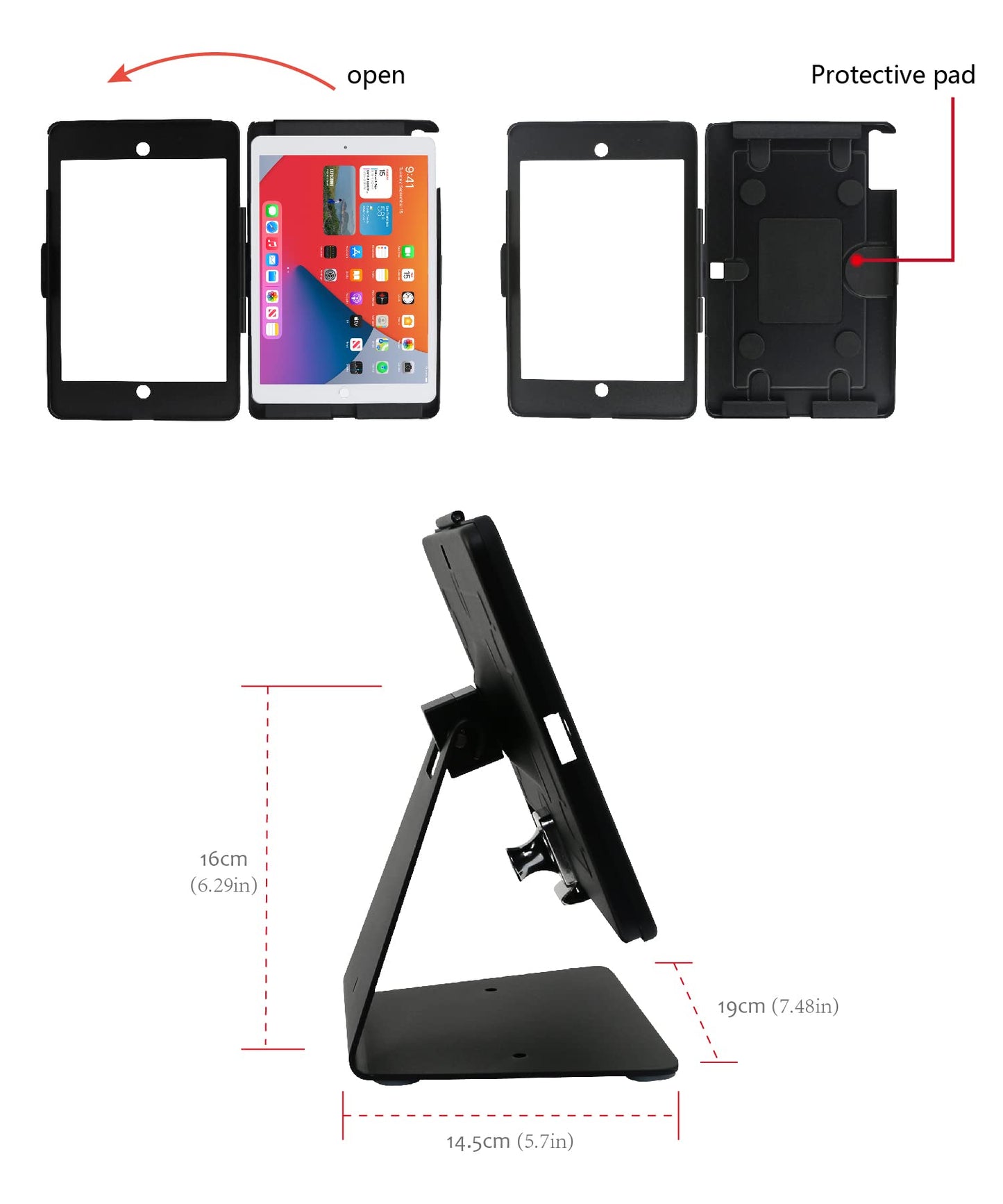 DDSHOW Desktop Anti-Theft Security Kiosk Stand Holder Enclosure for iPad 10.2-Inch (9th Gen.2021,8th Gen.2020,7th Gen.2019),with Lock and Key,Flip &360°Rotating Horizontal or Vertical Design(Black)