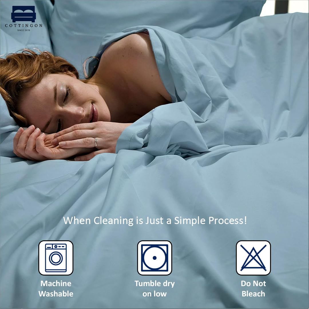 Cottingon 4 Piece Flex Head King Sheet Set, Top 34 Inch Split Sheets for Sleep Number Adjustable Beds, Soft Breathable 100% Egyptian Cotton, Fits Upto 16" Deep Mattress 78"X80"+ 34", Light Blue