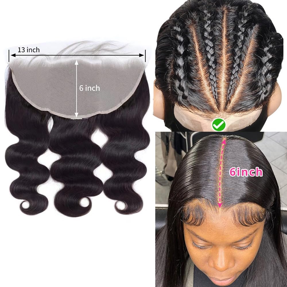 13x6 Frontal 16 Inch Body Wave Lace Frontal 100% Human Hair Ear to Ear lace Frontal 13x6 Body wave hd Transparent Lace Frontal Only with Baby Hair 180% Natural Color