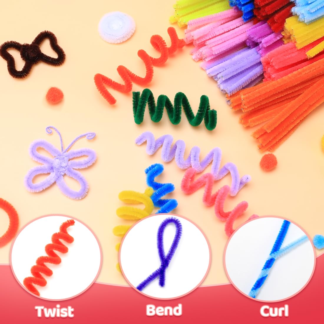 Praisebank 1000pcs Red Pipe Cleaners, Craft Pipe Cleaners, Wire Craft Supply