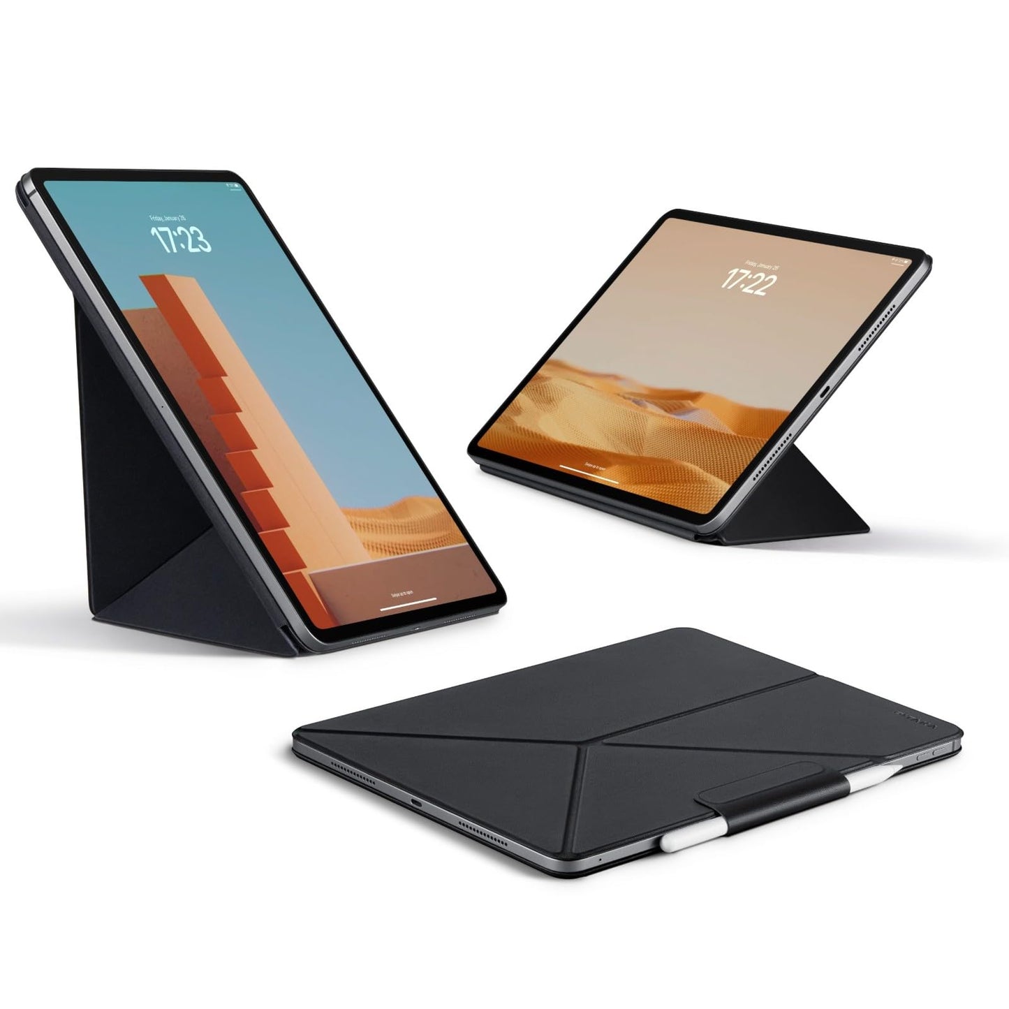 PITAKA iPad Pro 12.9 Case, Compatible with iPad Air M3/M2 13 Inch & iPad Pro 12.9 (3-6th Gen) 2022/2021/2020/2018, Lightweight Portrait/Landscape Magnetic Case with 4 Standing Angles - Black