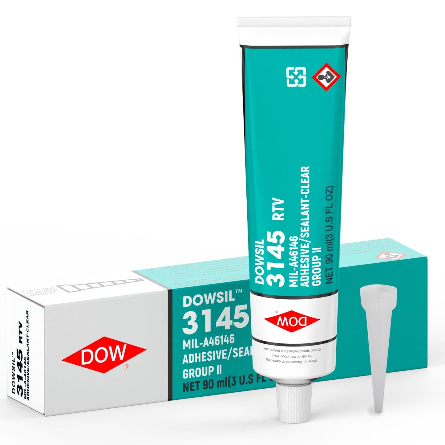 3145 RTV 90ml 3oz Clear Adhesive Sealant Mil-A-46146 Electrical Battery Board Housing Moisture Sealing Non Flow Primerless Adhesion High Strength Group II/III (3145 Clear 90ml)