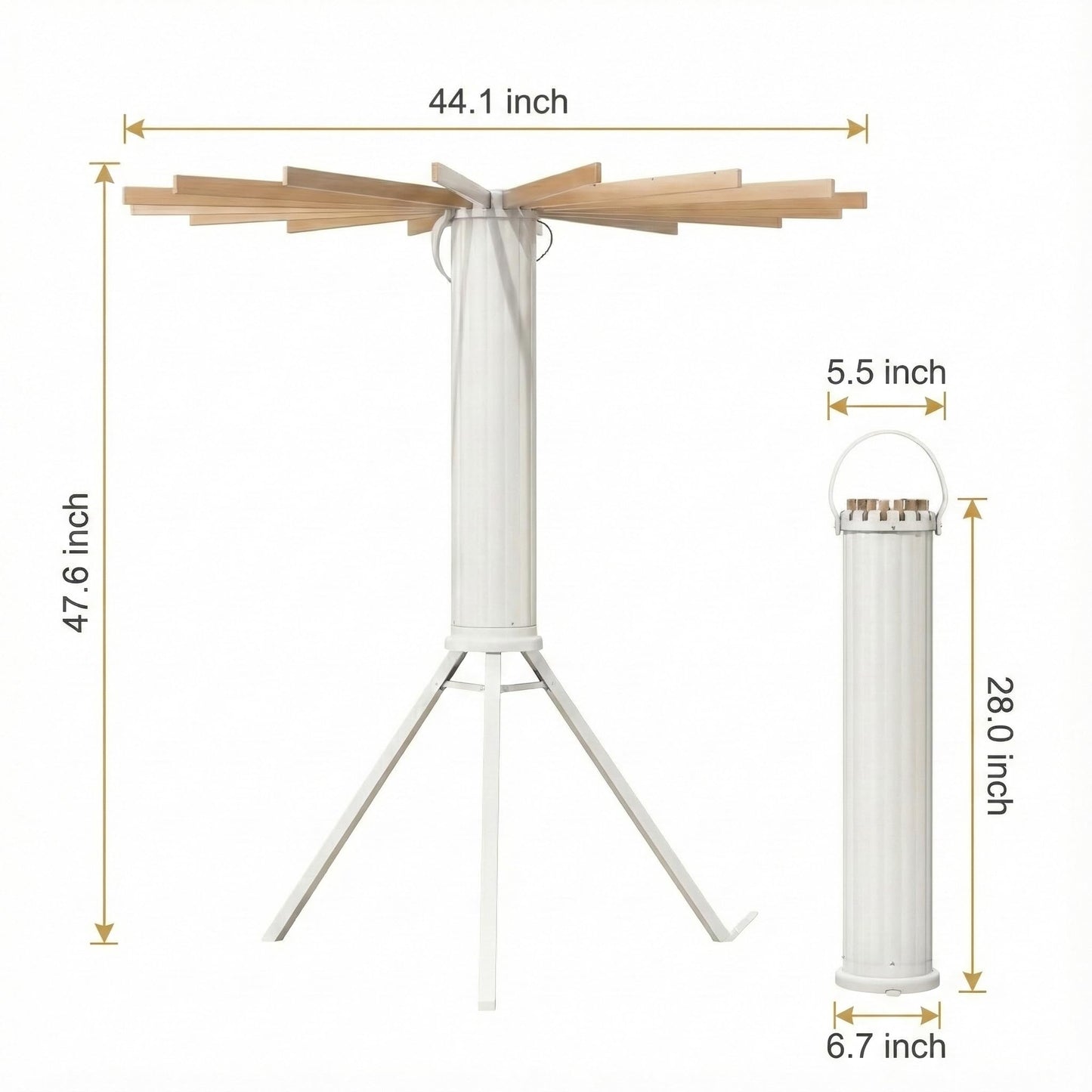 Draiovo Clothes Drying Rack Foldable, Portable Laundry Drying Rack for Clothes with 16 Wooden Rods & 48 Windproof Slots, Collapsible Tripod Dry Rack for Apartment, RV, Balcony
