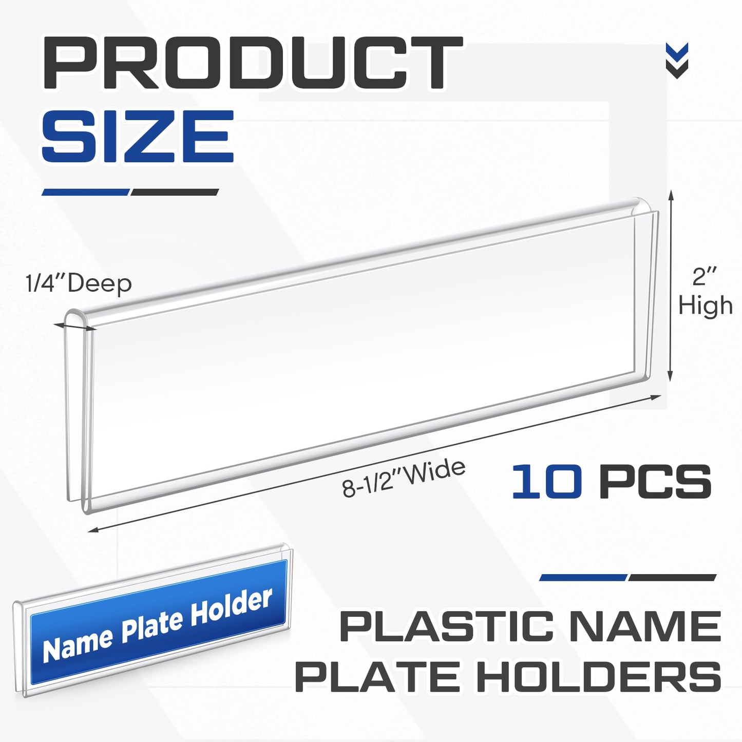 Wonderjune 10 Pack Plastic Cubicle Name Plate Holder 8.5" Wide x 2" High Glass Wall Name Plate Holder Clear Acrylic Sign Display Stand for Home Office Business (Suitable for 1/4" Cubicle Wall)