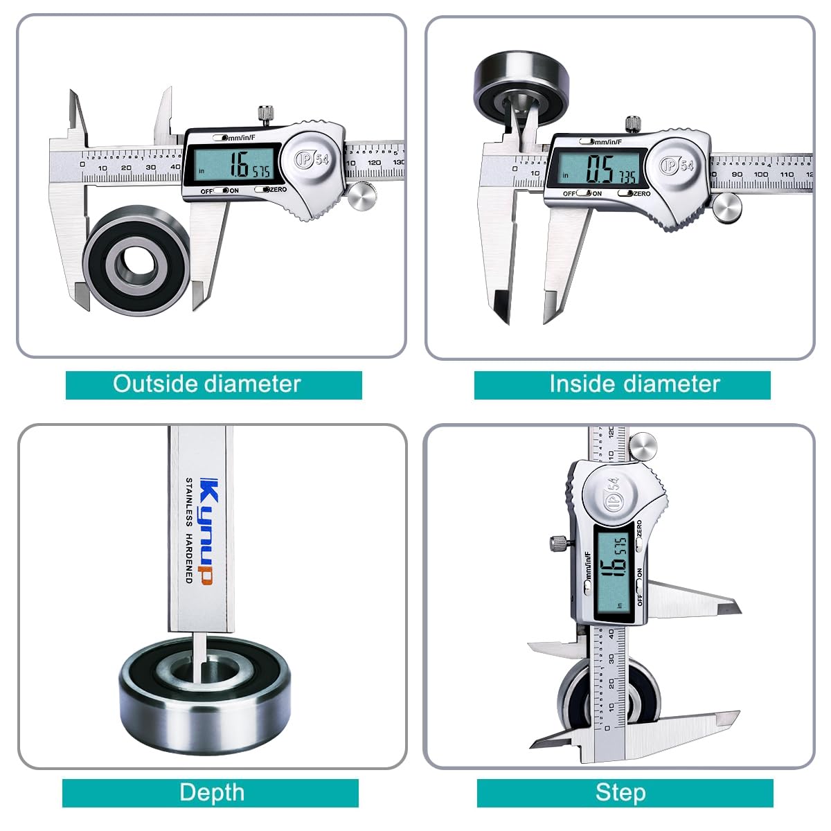 Kynup Digital Caliper, 8 Inch Caliper Measuring Tool with Stainless Steel, IP54 Splash Proof Protection Design, Easy Switch from Inch Metric Fraction, Large LCD Screen (200mm)