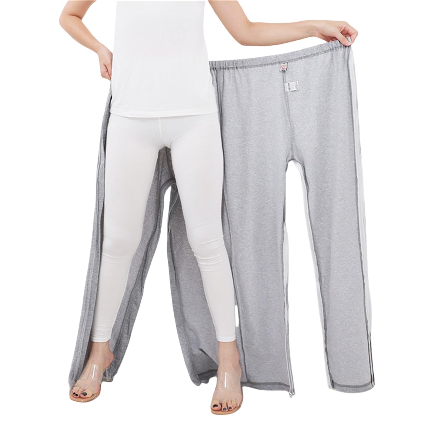 LAROTSUBA Bedridden Patient Clothing,Patient Care Trousers，Full Open Post Surgery Pants,Patient Care Pants for Home Care,Post Surgery,Elderly,Fracture,Rehab(Long,Grey,L), Large, Gray