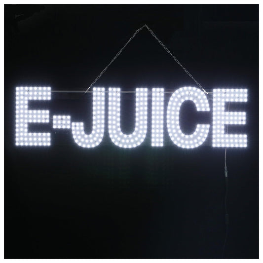 30"x10" Large LED E-JUICE Signs for Smoke Shops, Super Bright Unique Design E-JUICE Sign with Hanging Installation, High Visibility E-JUICE Sign for Stores Retail Shops Window (White)