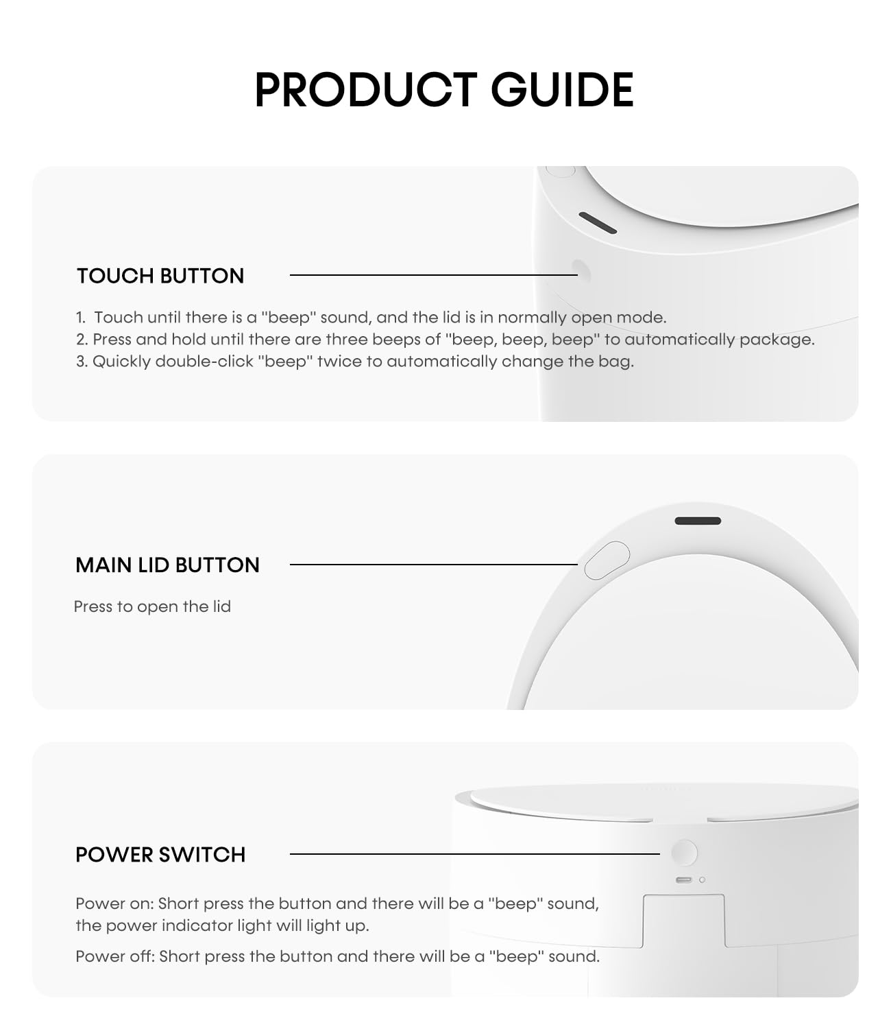 TOWNEW T AIR ONE Smart Trash Can, 2.6 Gallon Automatic Garbage Can with Self-Sealing and Self-Changing, Motion Sense Activated Rechargeable Trashcan for Living Room Bedroom Workshop Kitchen, White