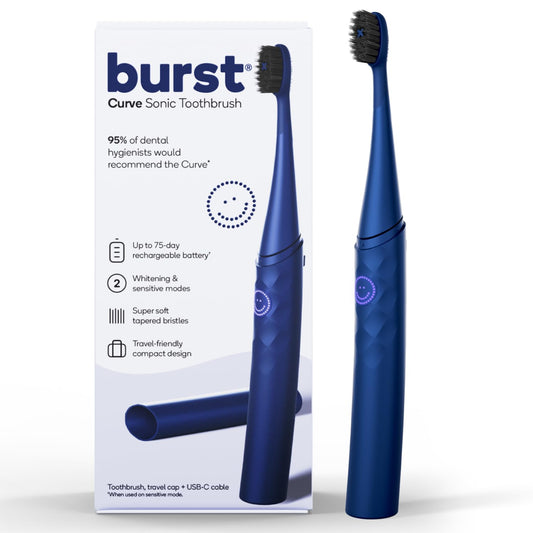 Burst Curve Sonic Electric Toothbrush for Adults (Cobalt Blue) | Slim Travel Brush with Cover | Ultra Soft Bristles | Up to 2 Month Rechargeable Battery | Two Modes & Timer