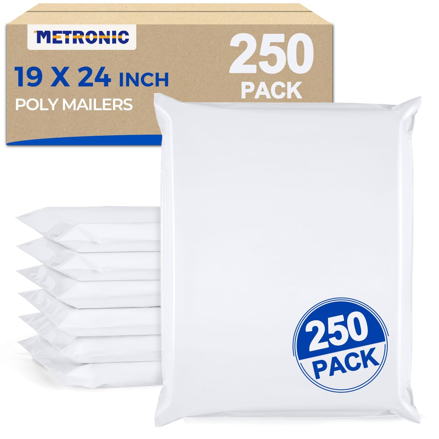 Metronic Poly Mailers 19x24 Inch 250pcs Shipping Bags for Clothes,Self Adhesive Shipping Envelopes for Small Business,Waterproof Mailers Poly Bags for Shipping,Packaging Mailing Bags White