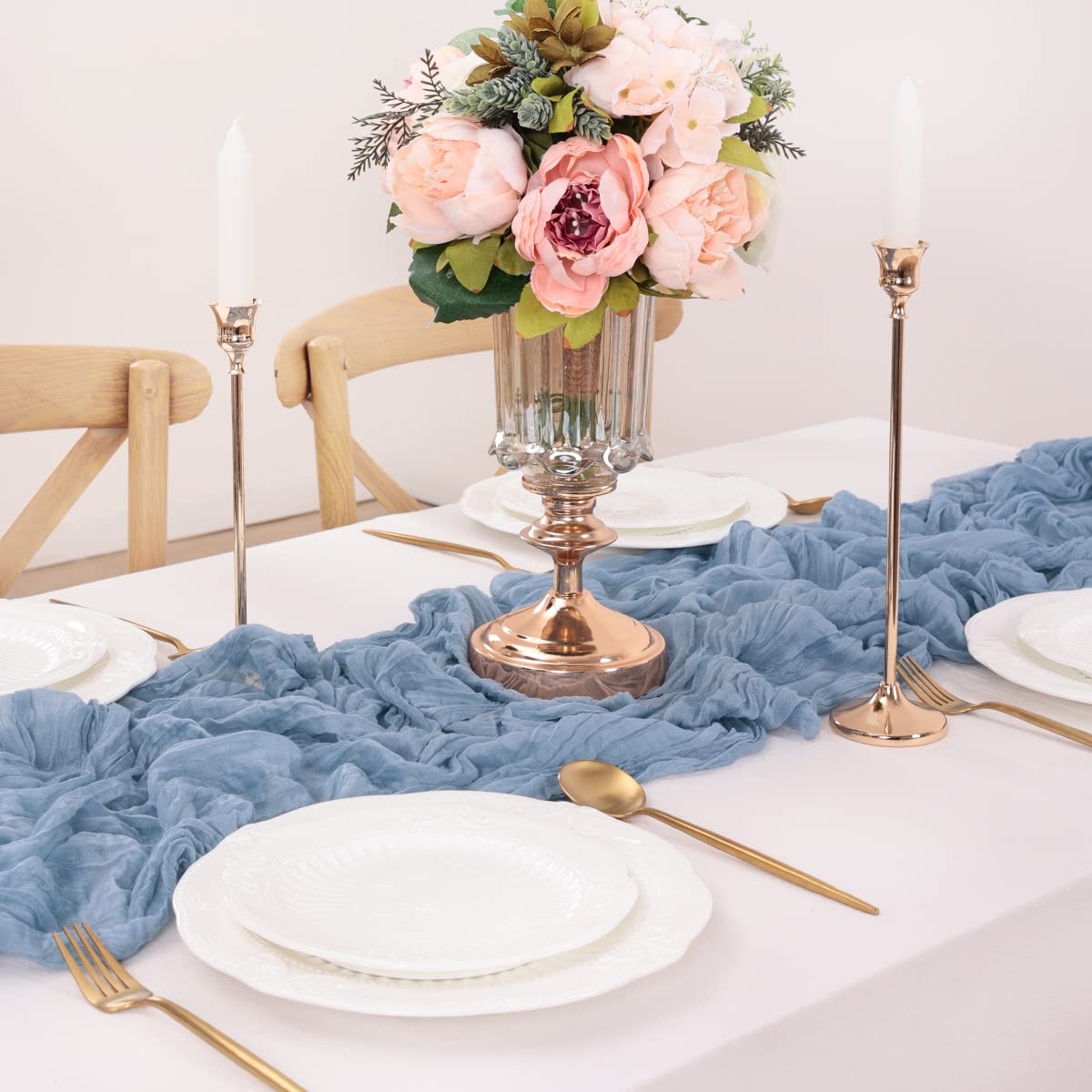 LINXTAR Dusty Blue Table Runner Cheesecloth Table Runner 10 Pack 10FT Rustic Table Runners 35 x 122 Inches Boho Decoration for Home Wedding Baby Shower Birthday Party