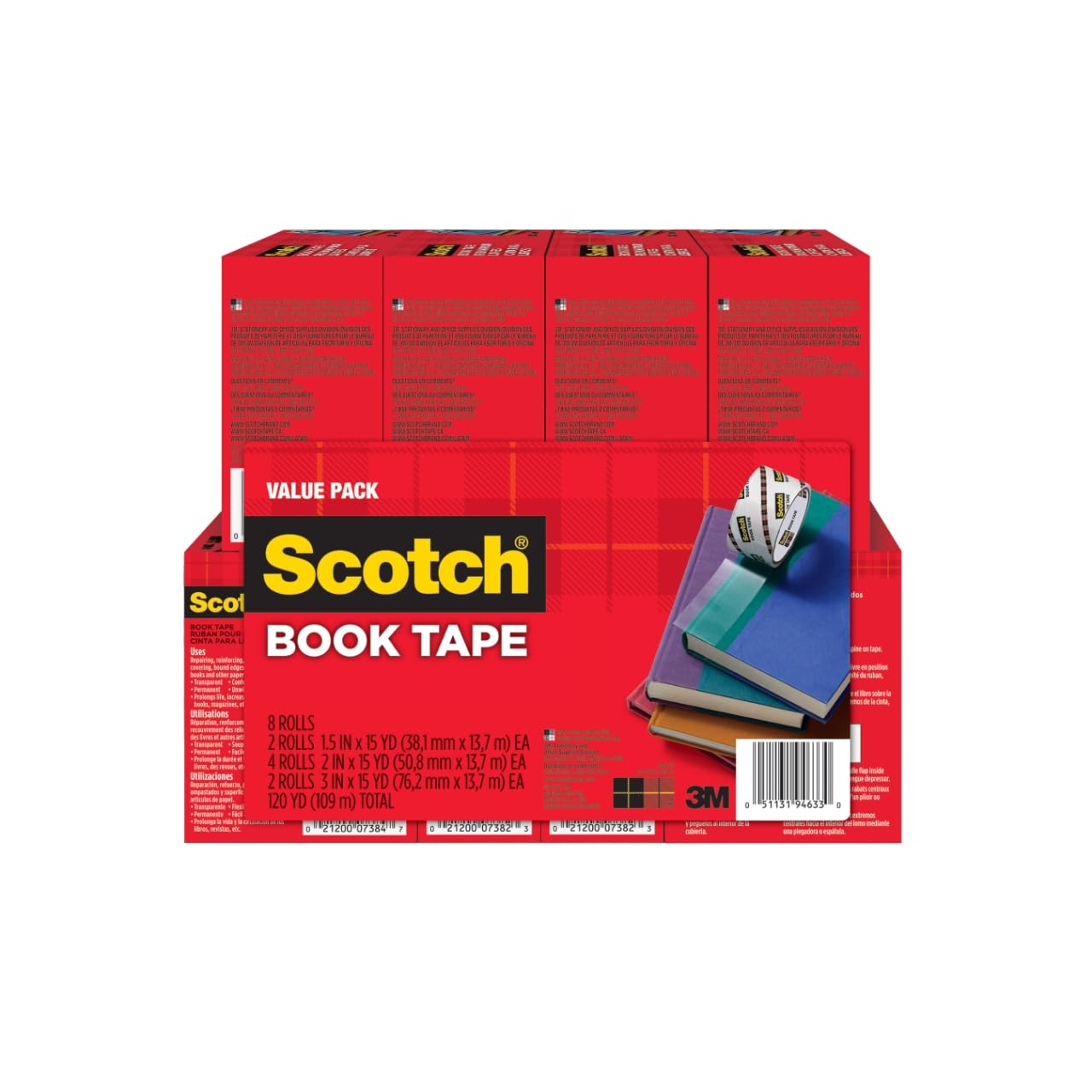 Scotch Book Tape Value Pack, Excellent for Repairing, Reinforcing Protecting, and Covering (845-VP)