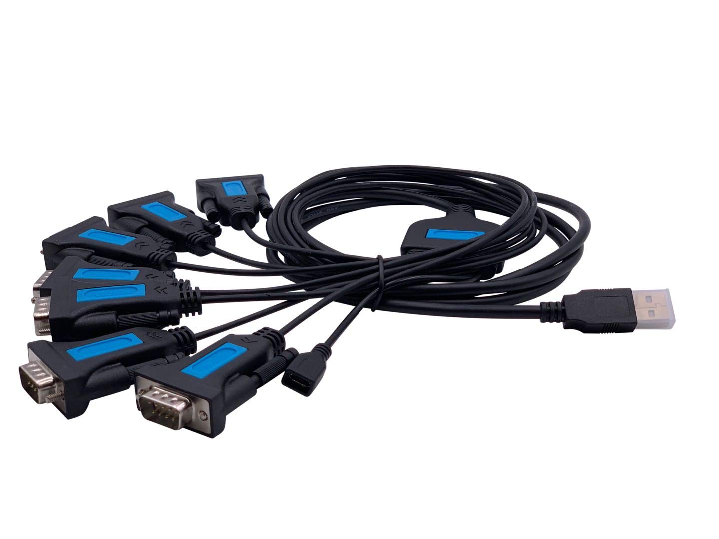 TECHTOO 7 Port Professional Prolific CHIP USB to Serial RS232 DB9 Adapter Converter Serial Cable 9-Pin Male to Male with Thumbscrews (W/Thumbscrews, 7 RS232 Port)