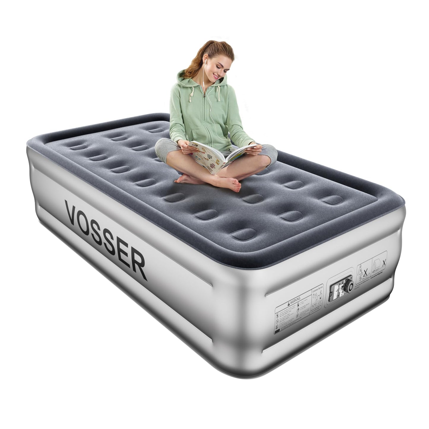 VOSSER Twin Air Mattress with Built in Pump,18” Raised Blow Up Mattress,Inflatable Mattress in 2 Mins,Single Twin Size Air Mattress for Camping,Floor&Travel, Air Bed for Adults,330LB Max