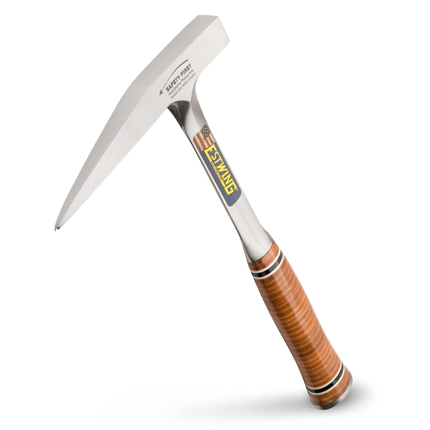 ESTWING Rock Pick - 13 oz Geology Hammer with Milled Face & Genuine Leather Grip - E13PM, Brown