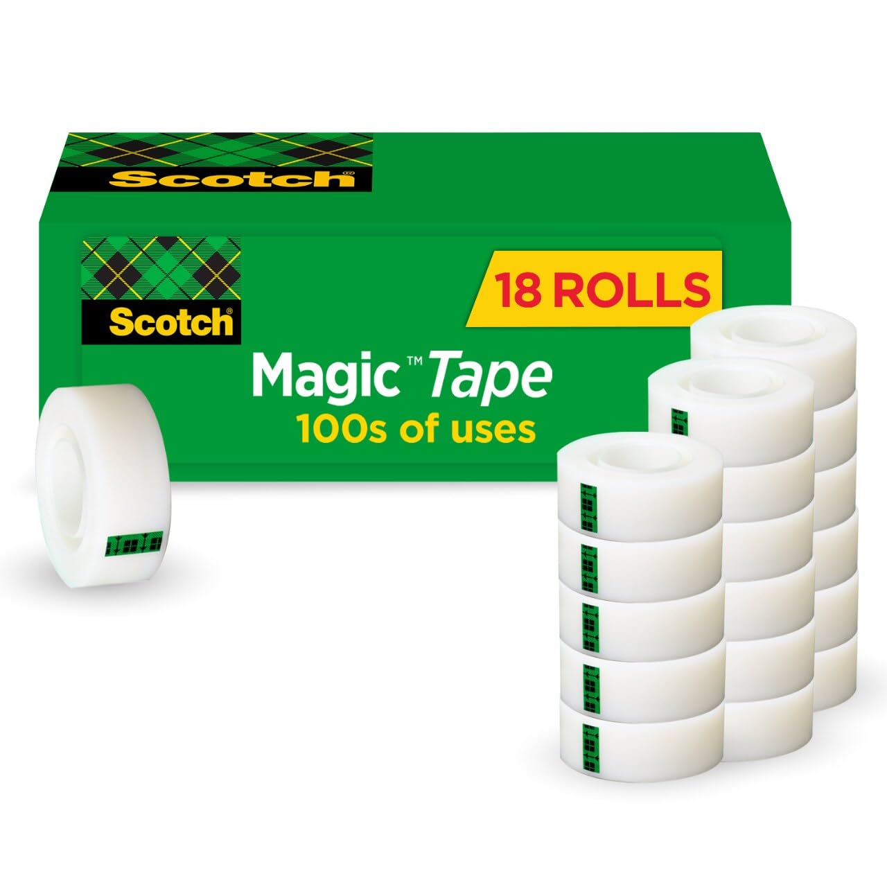 Scotch Magic Tape, Invisible, Home Office Supplies and Back to School Supplies for College and Classrooms, 18 Rolls