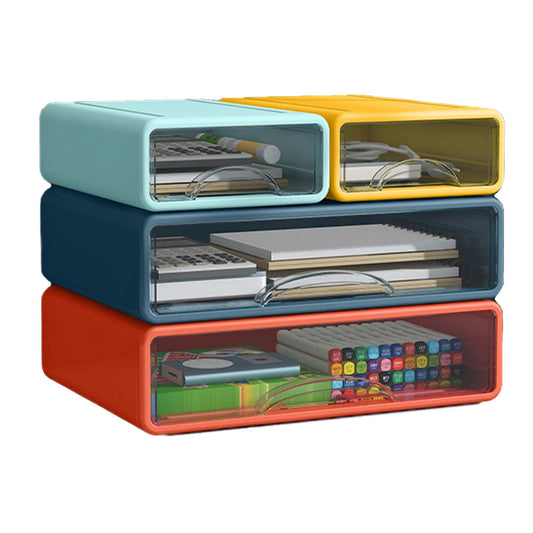 Desk Organizer with Drawers, Stackable Storage Drawers with Compartments Desktop Organization for Office Supplies, Makeup, Pencils, Tape, Erasers, Paperclips, Chargers (2S2M)