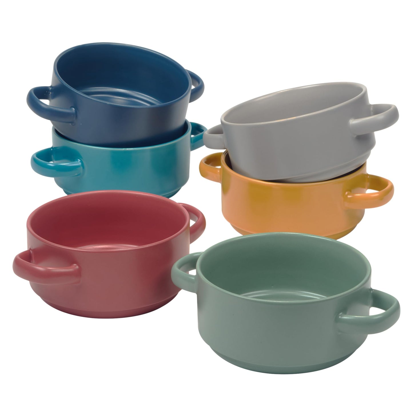 Stoneware 22oz Matte Glaze Soup Crocks Set of 6: Perfect for hearty soups and casseroles. Durable, oven-safe, microwave and dishwasher-friendly with dual handles.