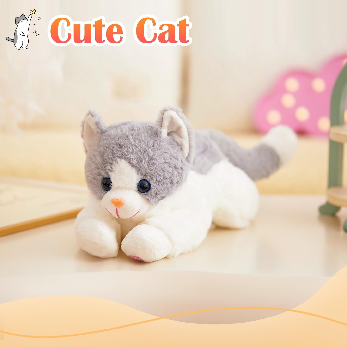 Houwsbaby Light up Kitty Stuffed Animal Cat Floppy LED Plush Toy Kitten Night Lights Glow Pillow Birthday Gifts for Kids Toddler Girls (Style 1)