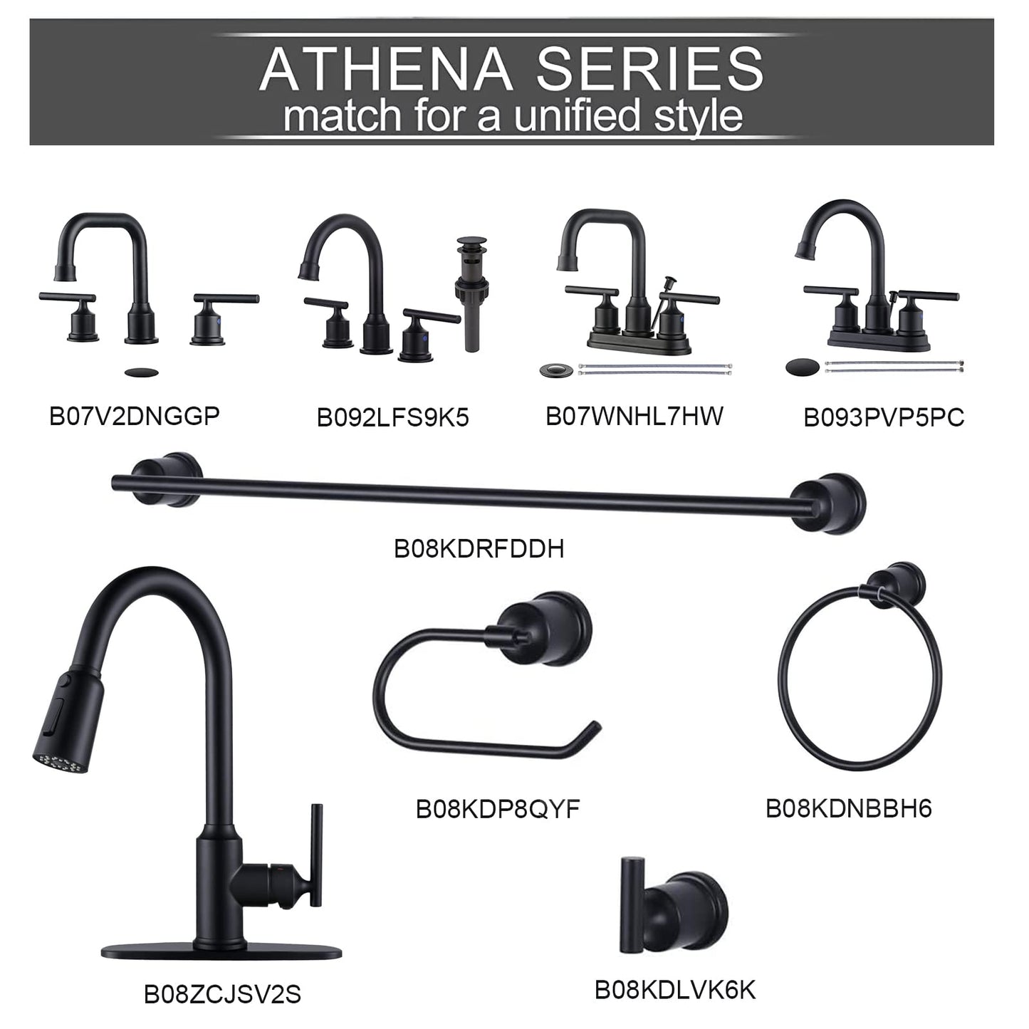WOWOW Two Handles Widespread 8 inch Bathroom Faucet Black 3 Pieces Basin Faucets 360 Degree Swivel Spout Lavatory Sink Faucet