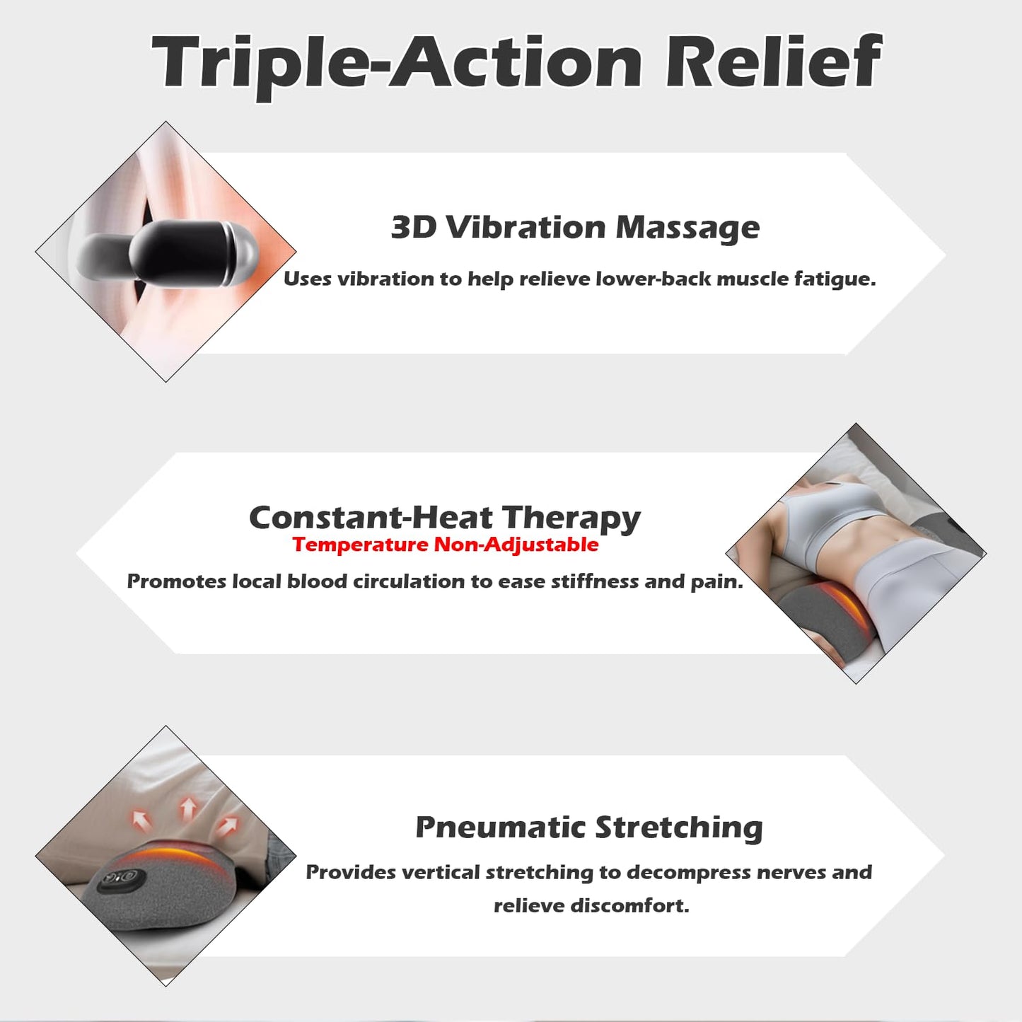 Lewuyoya Smooth Spine Triple Fusion Back Massager with Heat, Vibration and Traction for Sciatica Pain Relief, 3-in-1 Electric Lumbar Support Pillow Device for Lower Back Pain in Bed, Chair, Couch