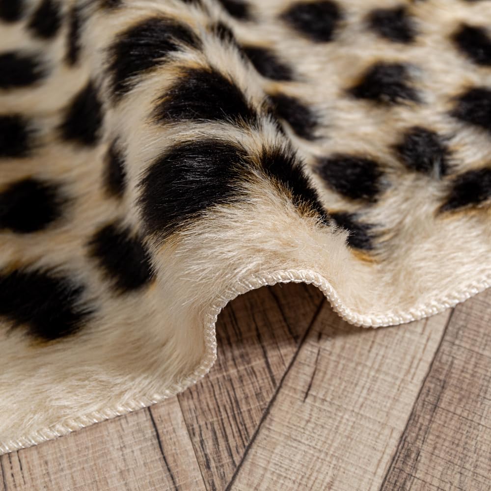yingda1992 Leopard Area Rug Animals Printed Hide Mats Faux Fur Cowhide Skin Carpet for Home Office, Living Room, Bedroom, 5.2ft x 6.5ft (160 x 200cm)