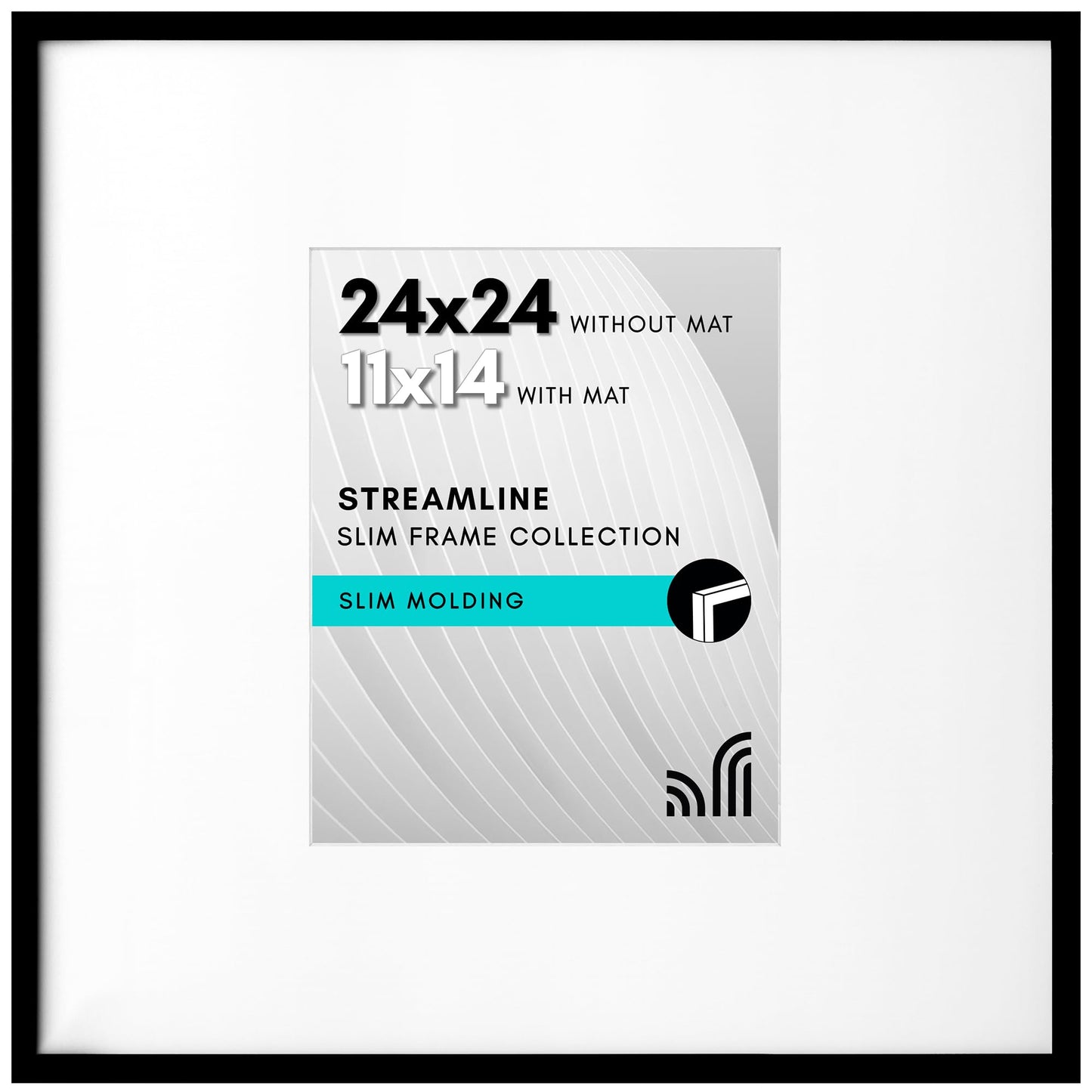 Americanflat 24x24 Picture Frame with Polished Plexiglass - Use as 11x14 Frame with Mat or Display 24x24 Photo Without Mat - Streamline Collection - Thin Border Square Frames for Wall Display - Black
