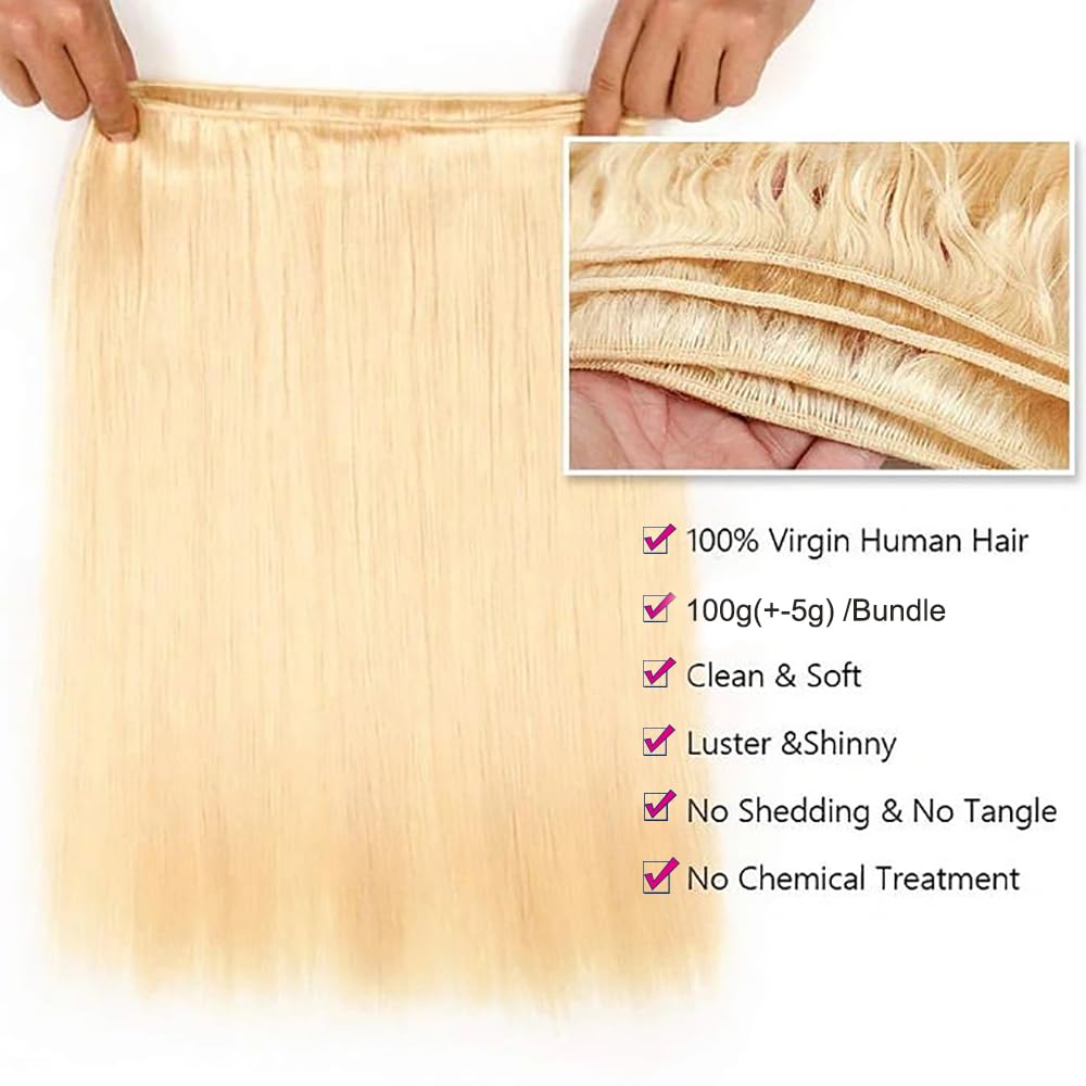 MSTOXIC 613 Bundles Blonde Bundles Human Hair 22 Inch 613 Straight Human Hair 1 Bundles 12A Grade Unprocessed Brazilian Virgin Human Hair Weave Extensions For Women (Single Bundles Human Hair)