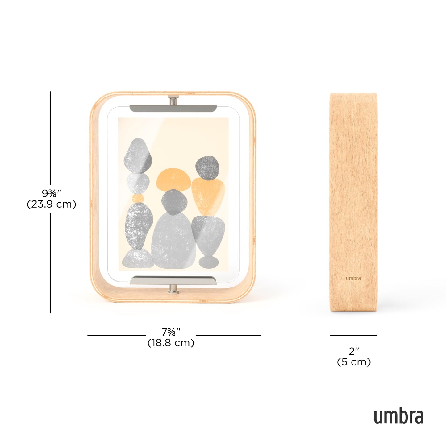 Umbra Bellwood 5x7 Desk Picture Frame with Bent Wood Trim and Two-Sided Rotating Display, Natural
