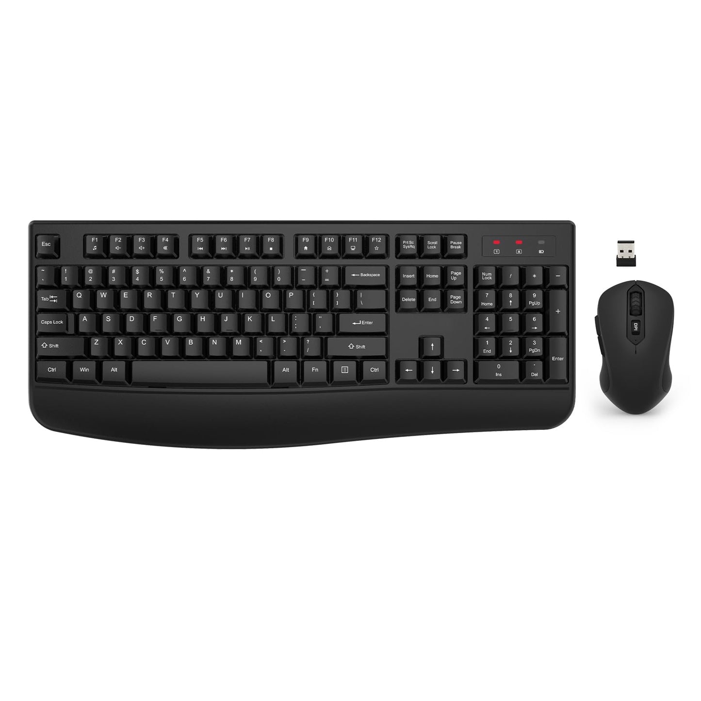Wireless Keyboard and Mouse Combo, EDJO 2.4G Full-Sized Ergonomic Computer Keyboard with Wrist Rest and 3 Level DPI Adjustable Wireless Mouse for Windows, Mac OS Desktop/Laptop/PC (Black)