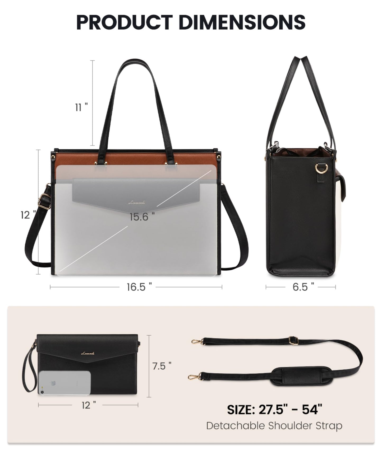 LOVEVOOK Laptop Bag for Women, 15.6 inch Laptop Tote Bag 2-in-1 Professional Work Bag Business Briefcase with Clutch Purse, Waterproof Leather Computer Handbag Shoulder Bag for Teacher Office Travel