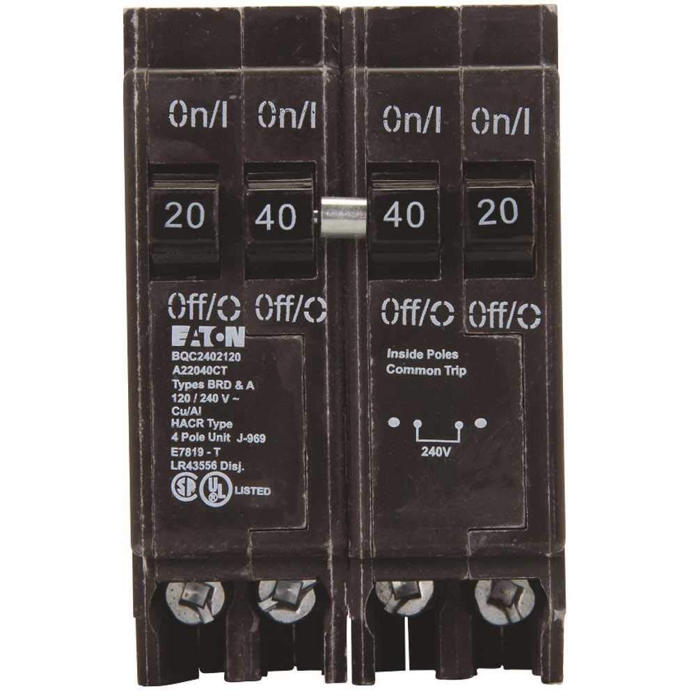 Eaton BQC2402120 Quad Breaker One 2 Pole 40 Amp And Two 1 Pole 20 Amp Common Trip, 1 " x 1 " x 1"